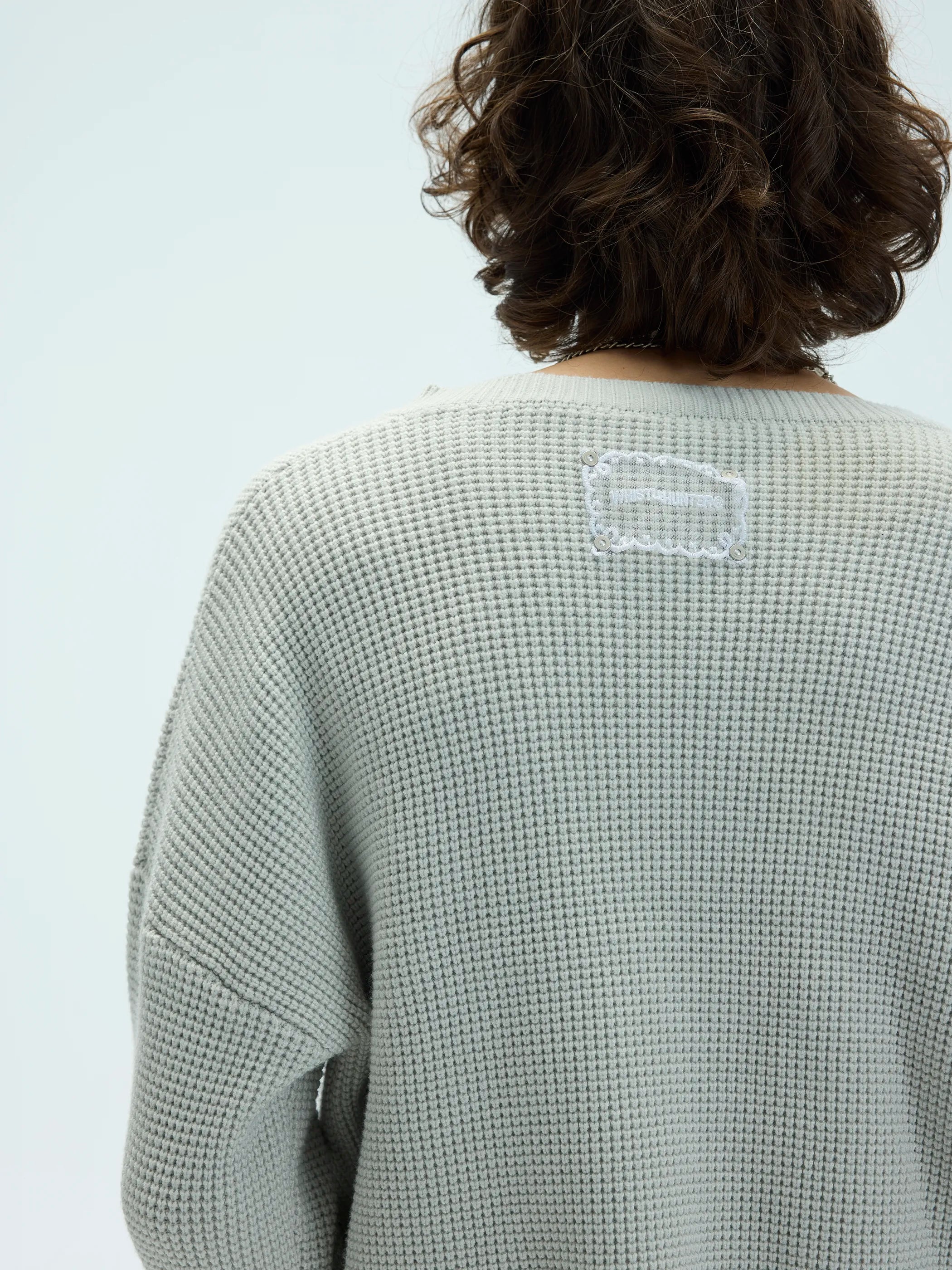 3D Waffle Texture Lace-Label Sweater