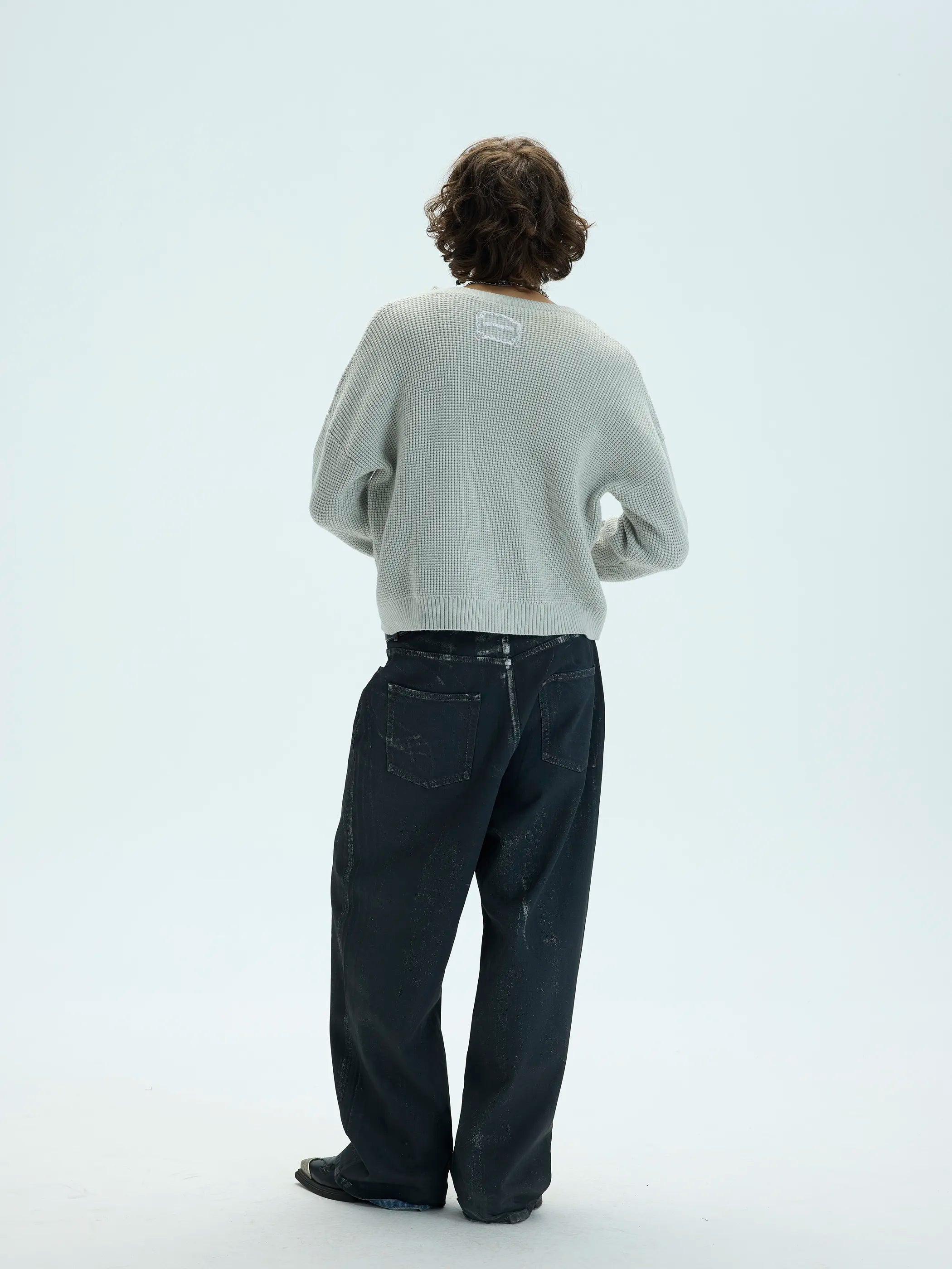 3D Waffle Texture Lace-Label Sweater