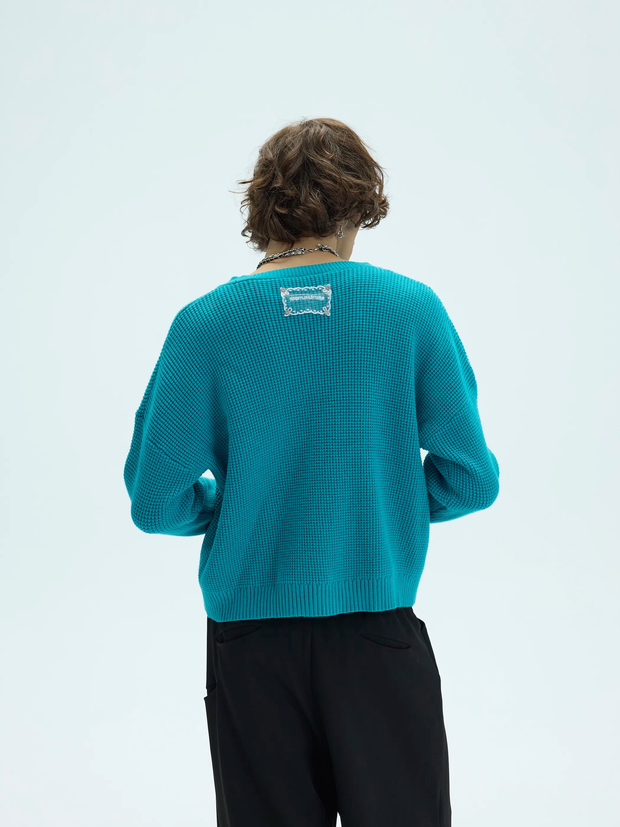 3D Waffle Texture Lace-Label Sweater