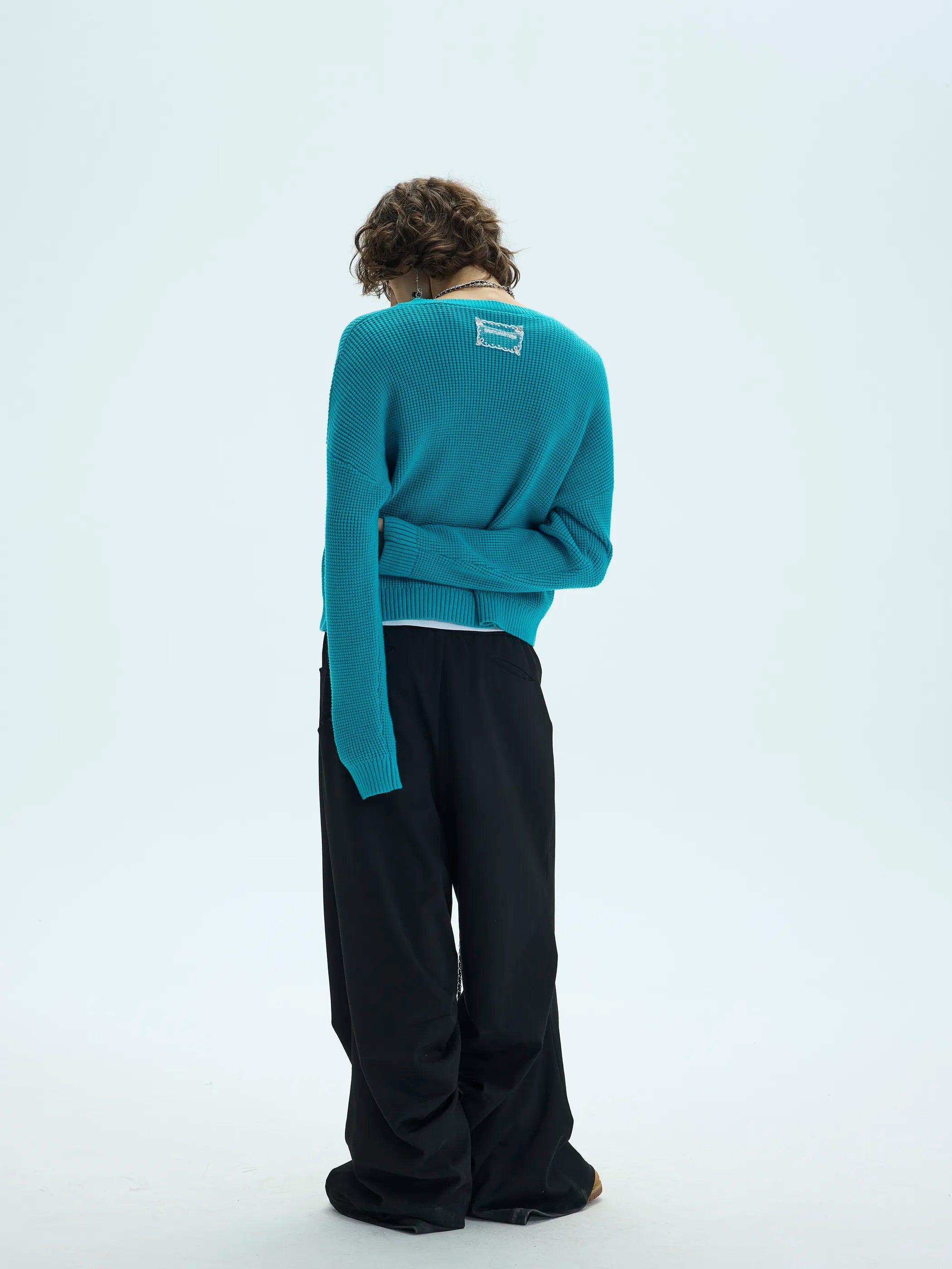 3D Waffle Texture Lace-Label Sweater