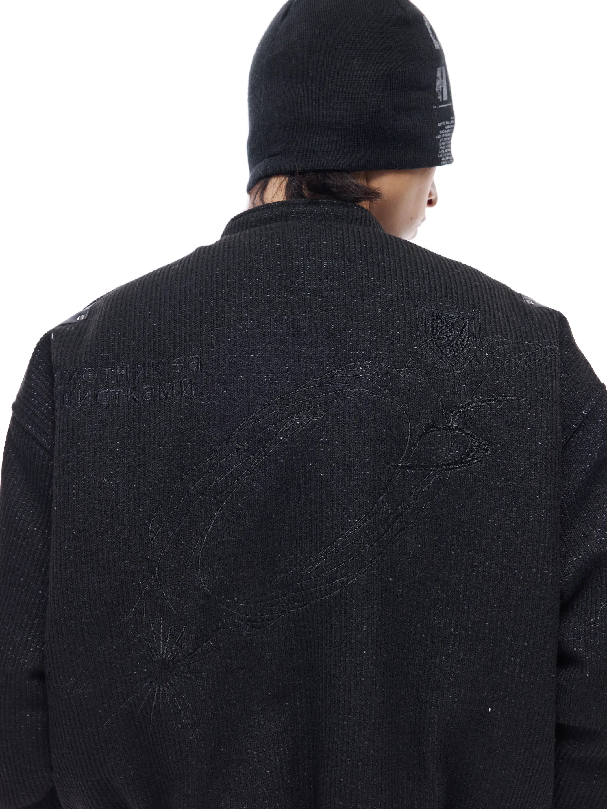 Leather-panelled moto bomber jacket