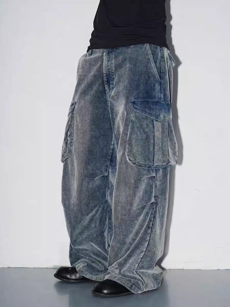 Distressed corduroy cargo work pants