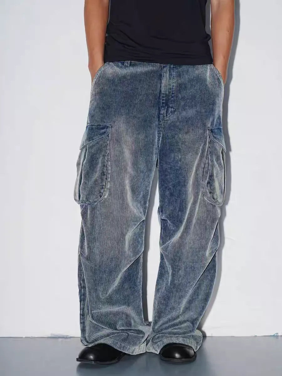 Distressed corduroy cargo work pants