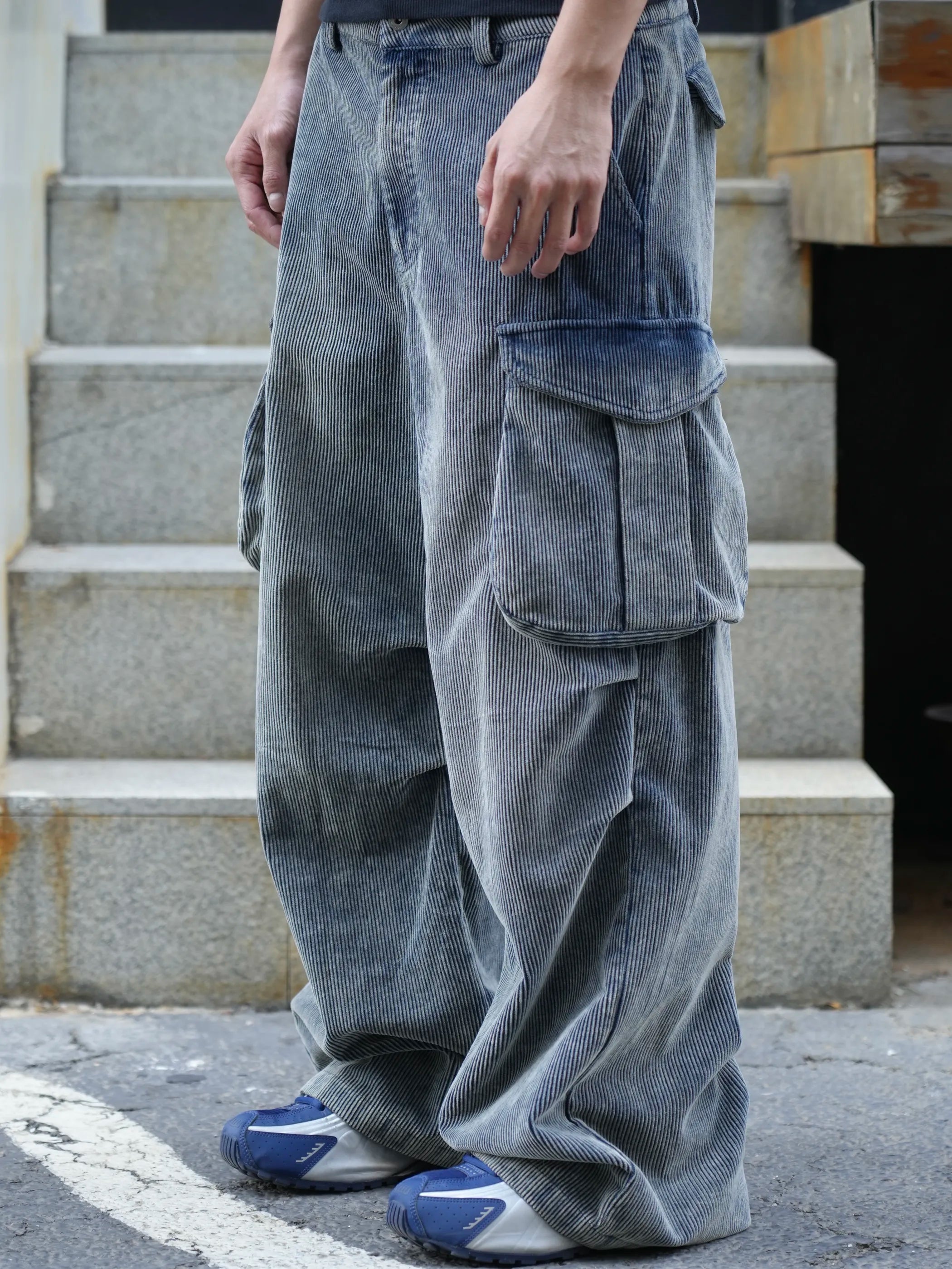 Distressed corduroy cargo work pants