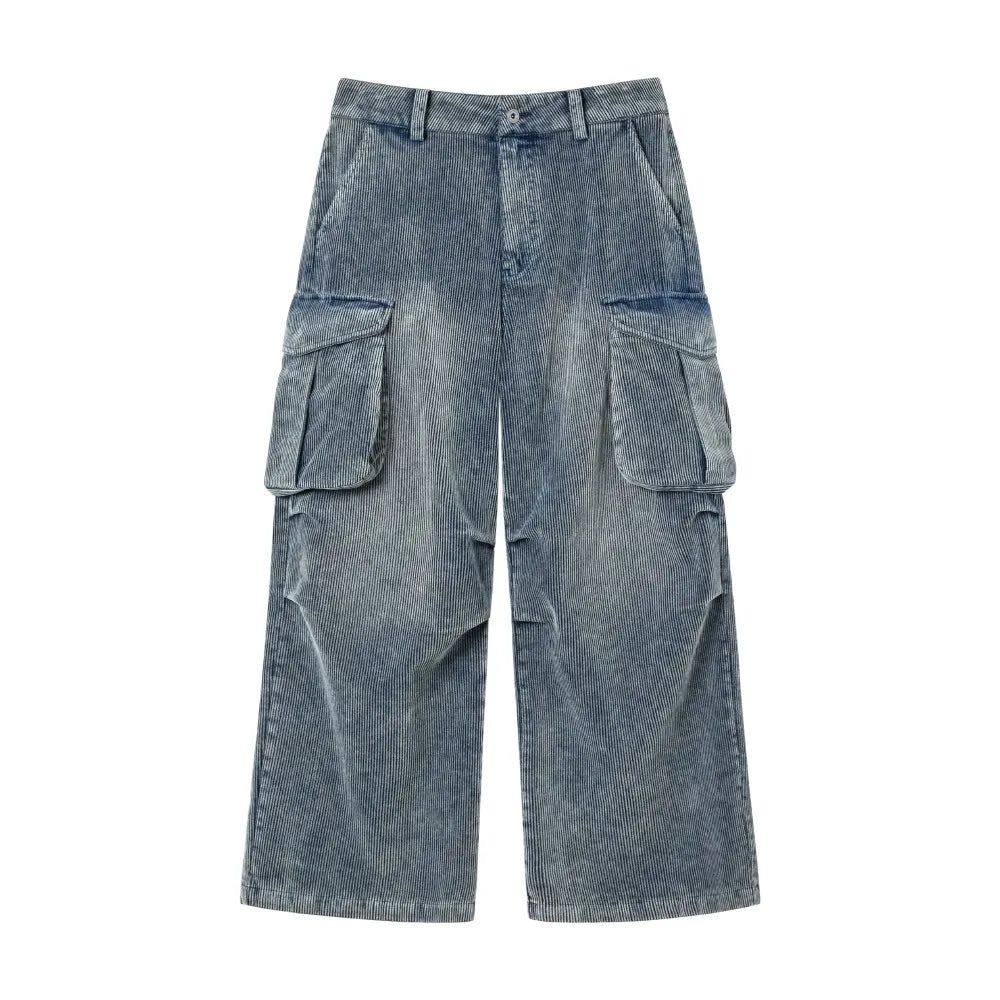 Distressed corduroy cargo work pants