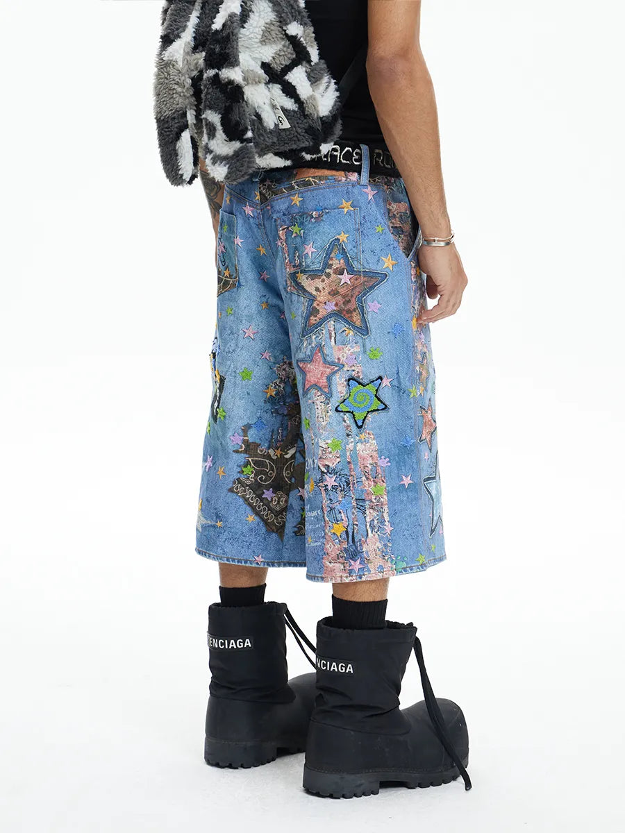 Plush Cartoon Denim Shorts