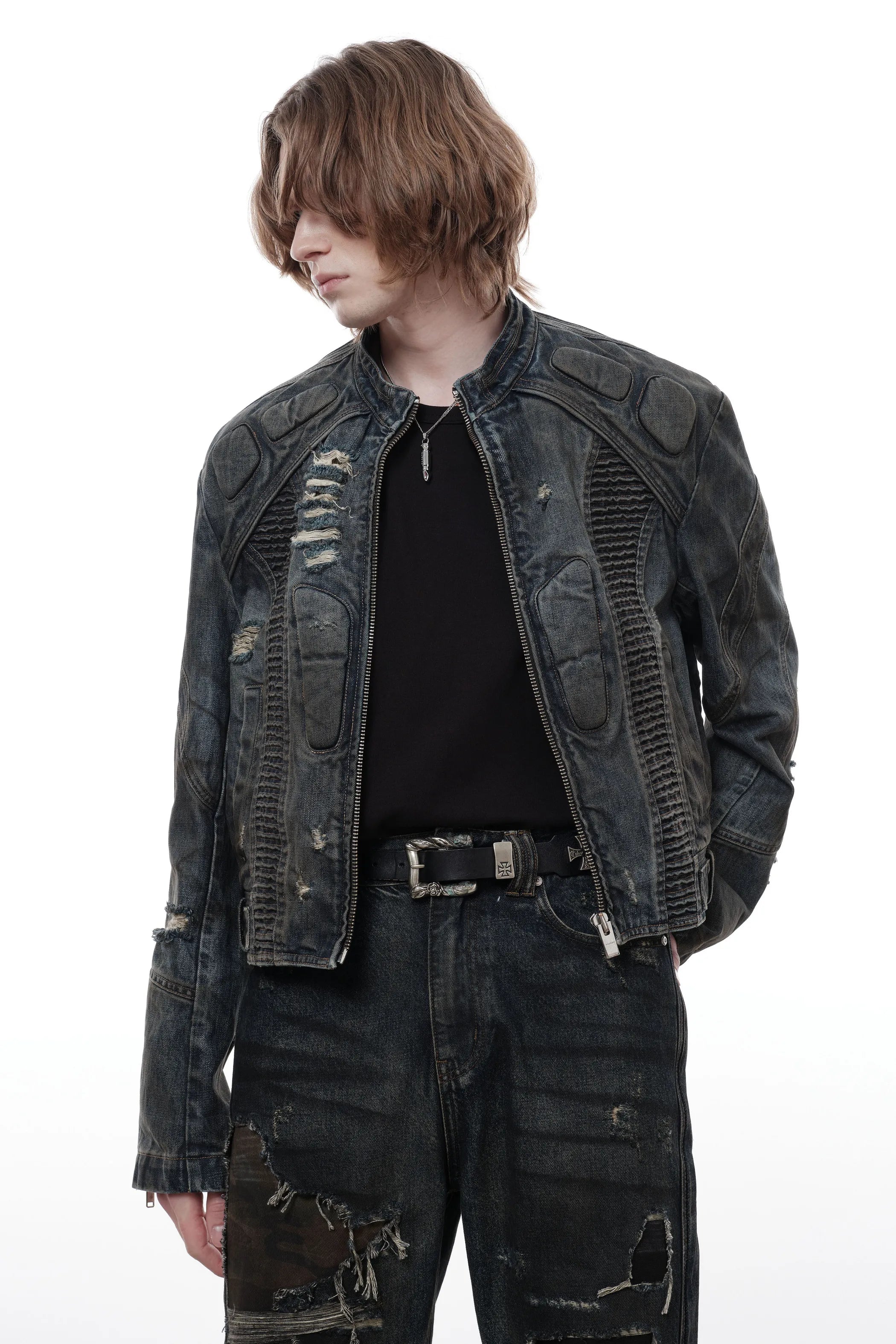 Dark Akira Distressed Denim Biker Jacket