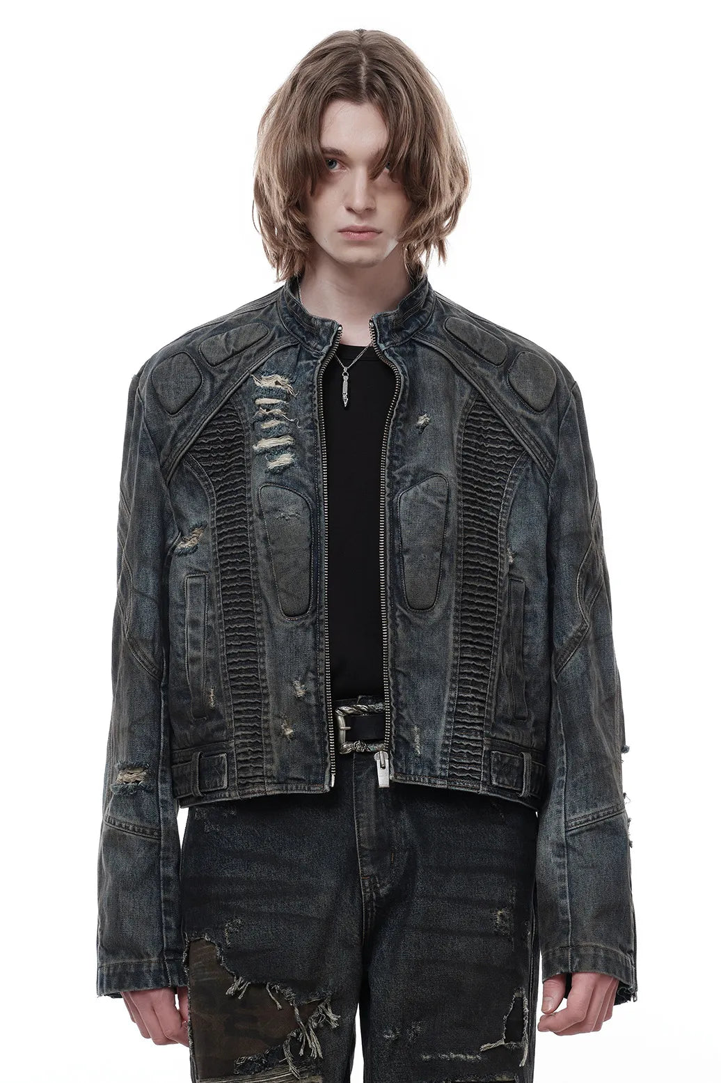 Dark Akira Distressed Denim Biker Jacket
