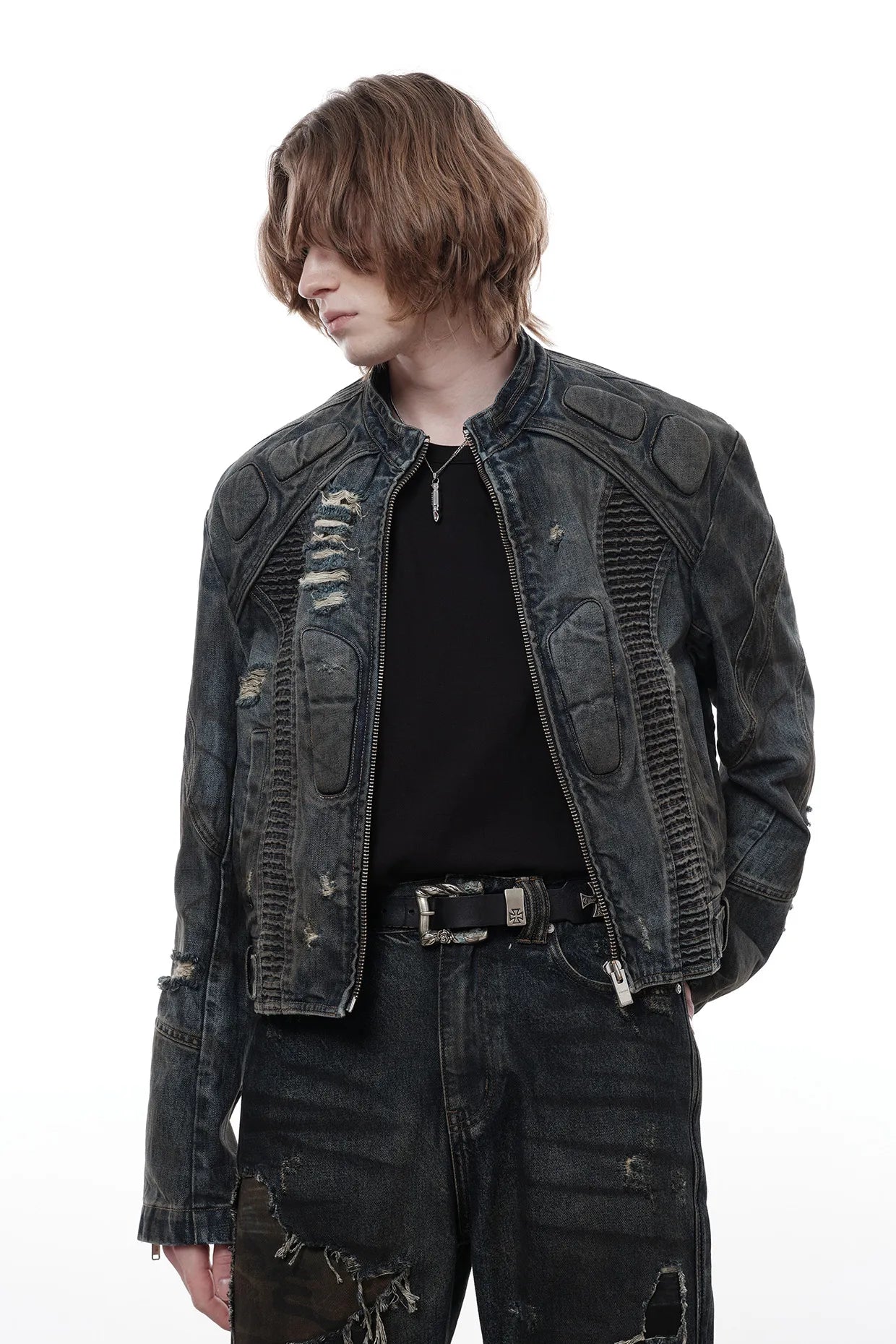 Dark Akira Distressed Denim Biker Jacket