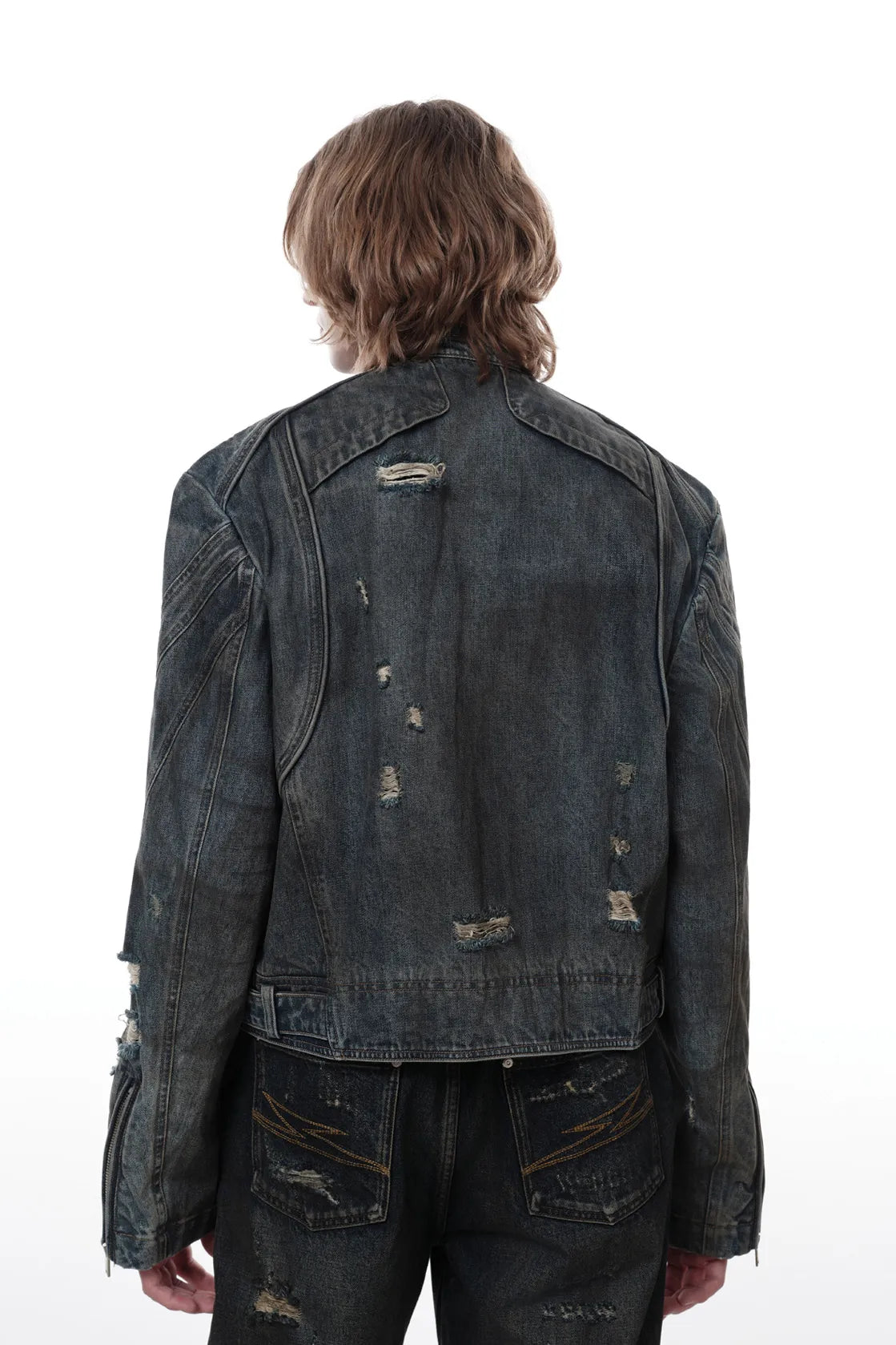 Dark Akira Distressed Denim Biker Jacket