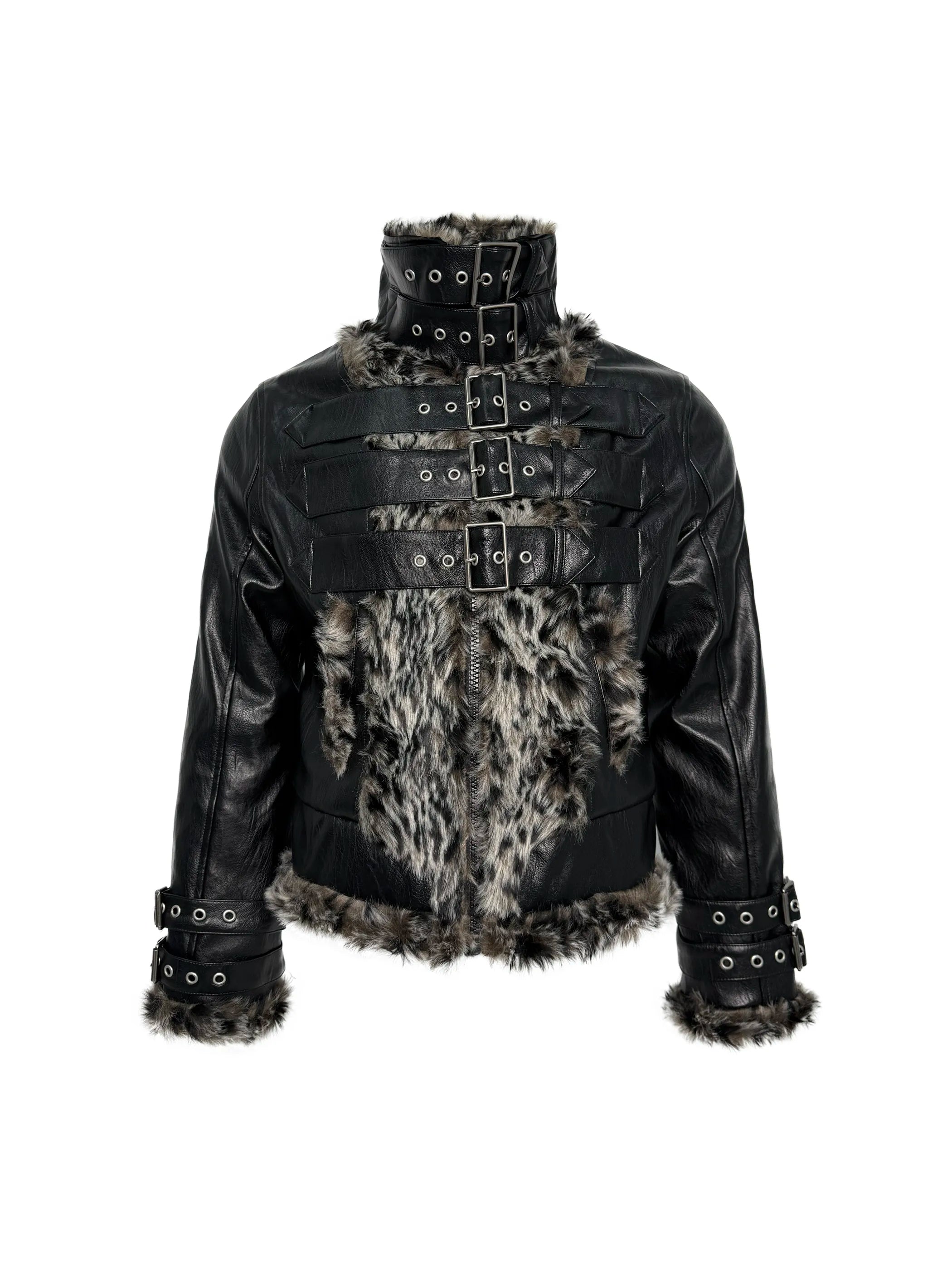 Leopard Print Reversible Faux Fur Leather Jacket