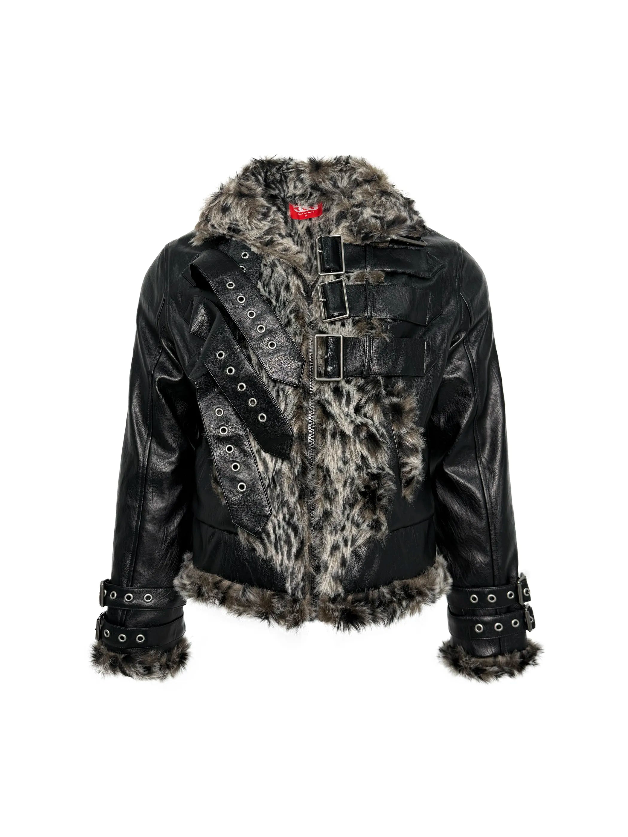 Leopard Print Reversible Faux Fur Leather Jacket