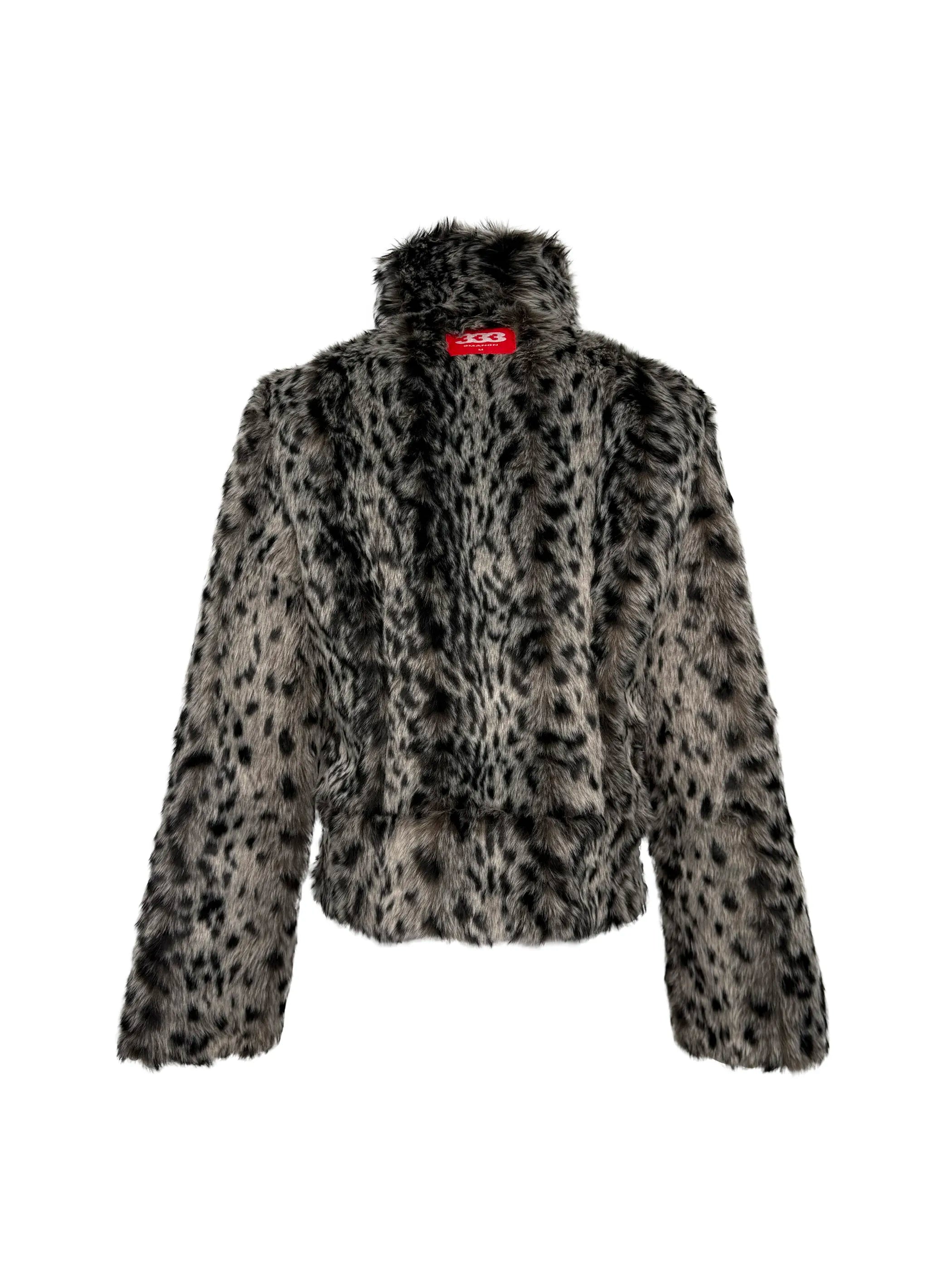 Leopard Print Reversible Faux Fur Leather Jacket