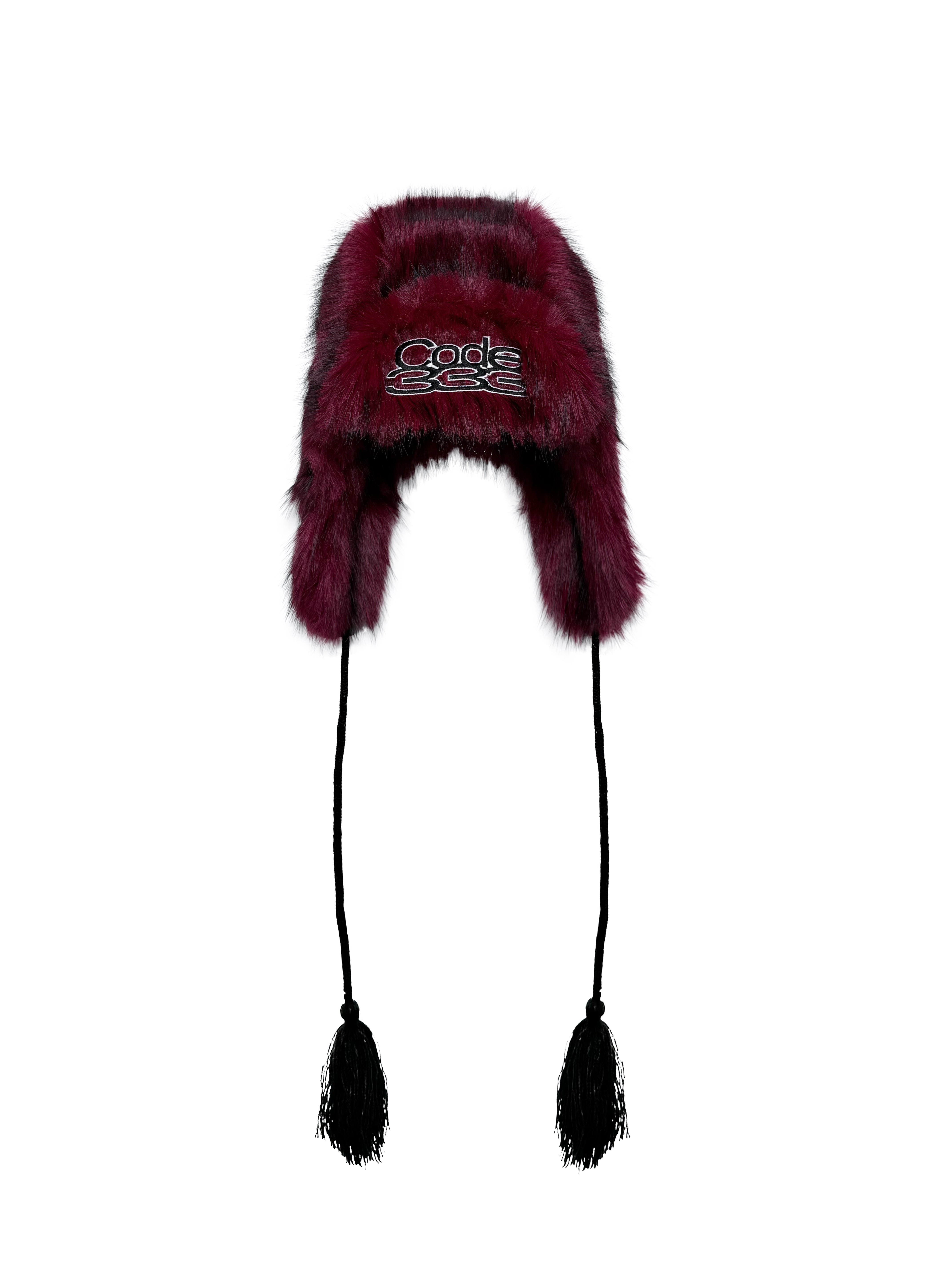Red Faux Fur Trapper Hat With Tassels