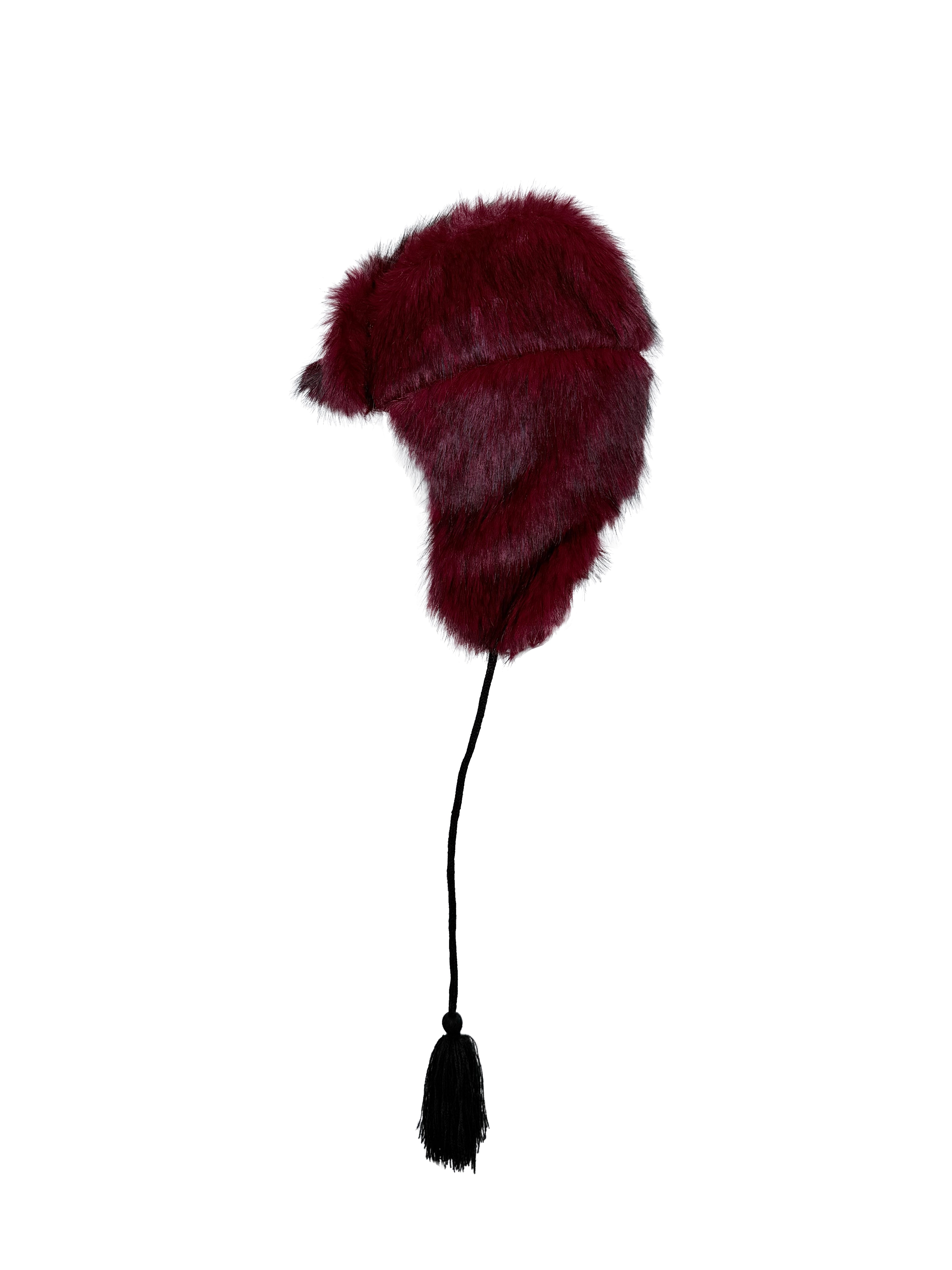 Red Faux Fur Trapper Hat With Tassels