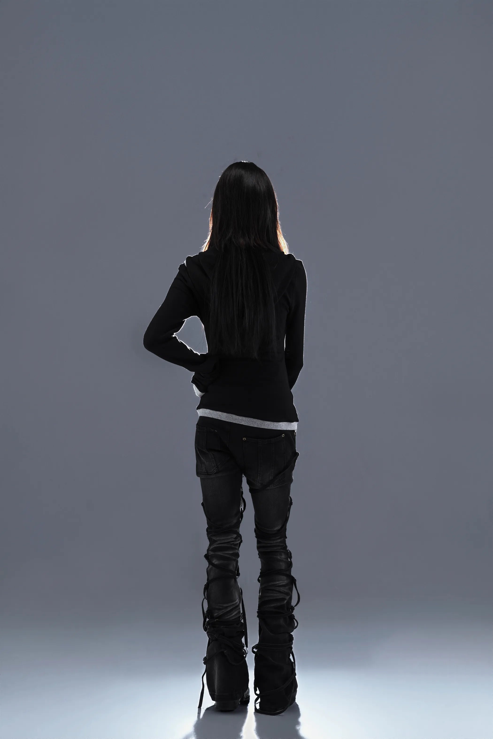 Two-Tone Lace-Up Flared Jeans
