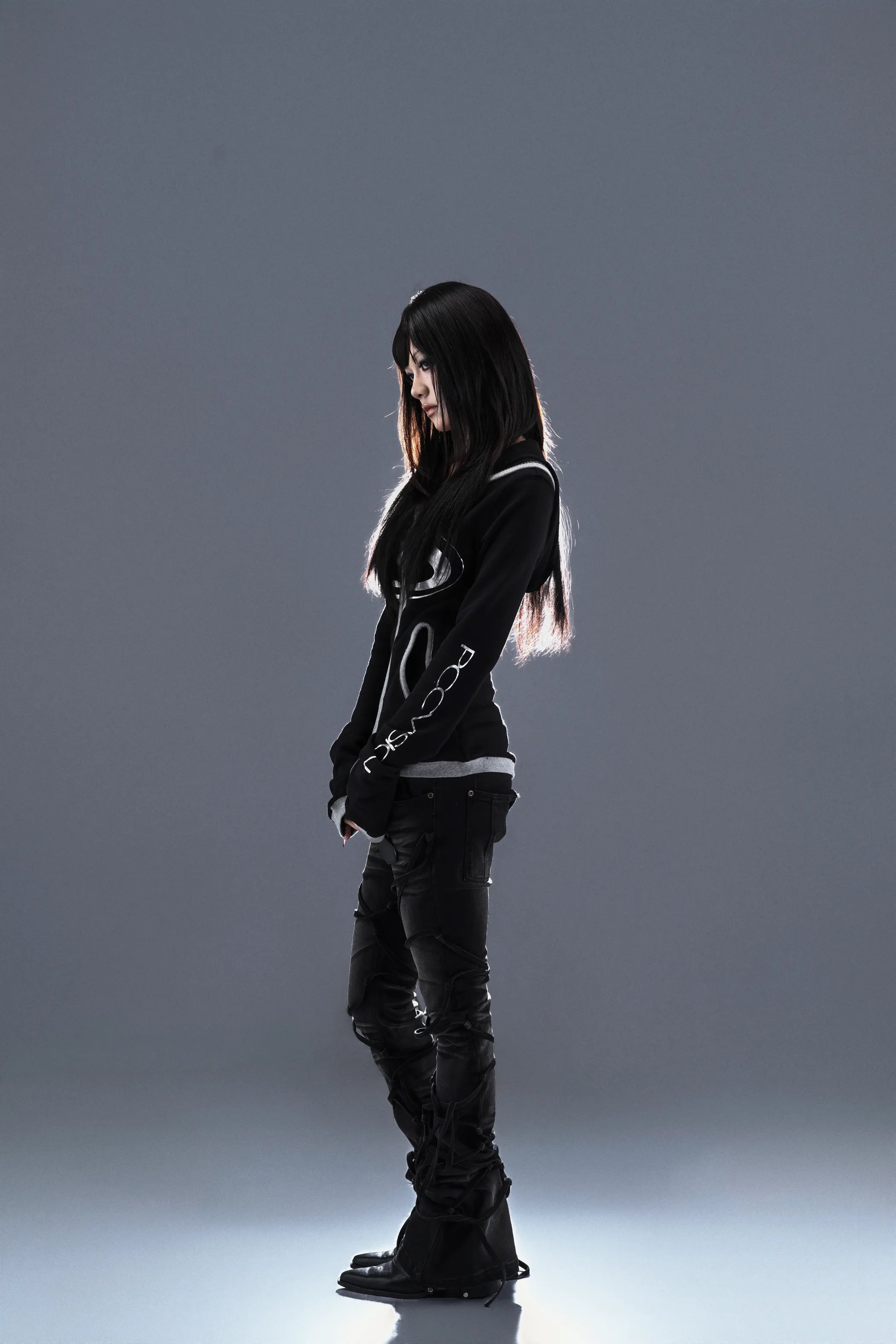 Two-Tone Lace-Up Flared Jeans