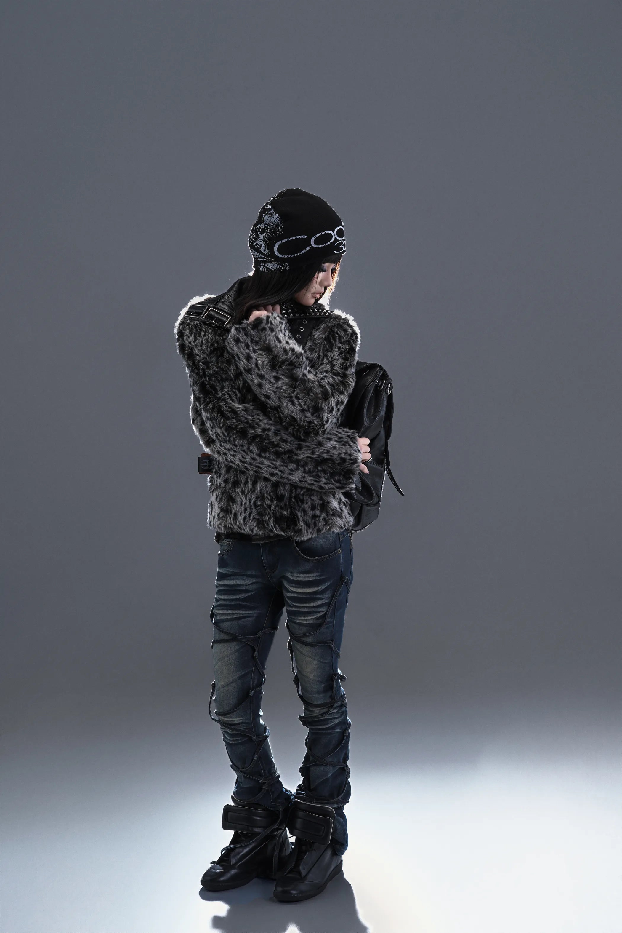 Two-Tone Lace-Up Flared Jeans