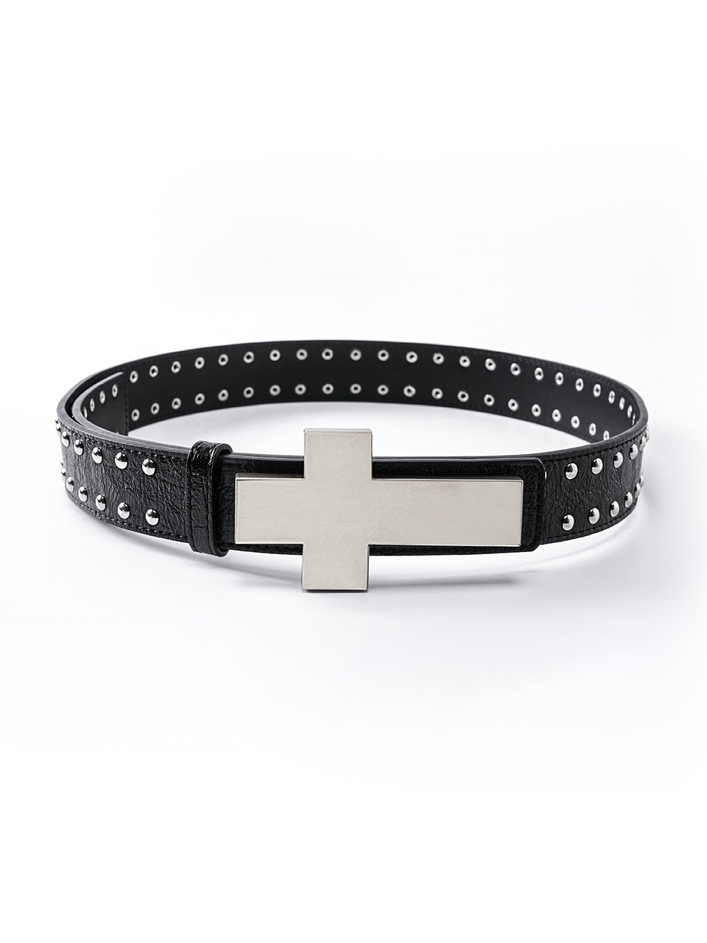 "✝" Cracked-texture studded belt