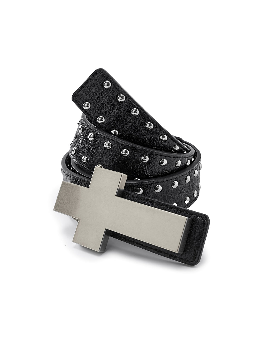 "✝" Cracked-texture studded belt