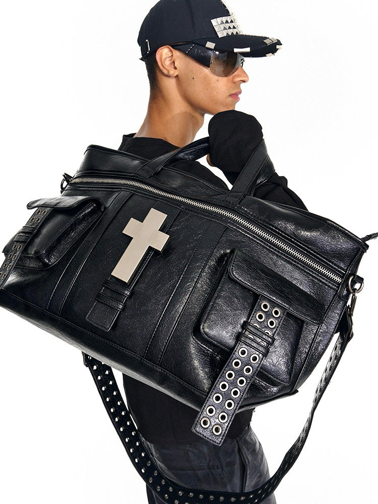 "✝" Cross-cracked leather bag