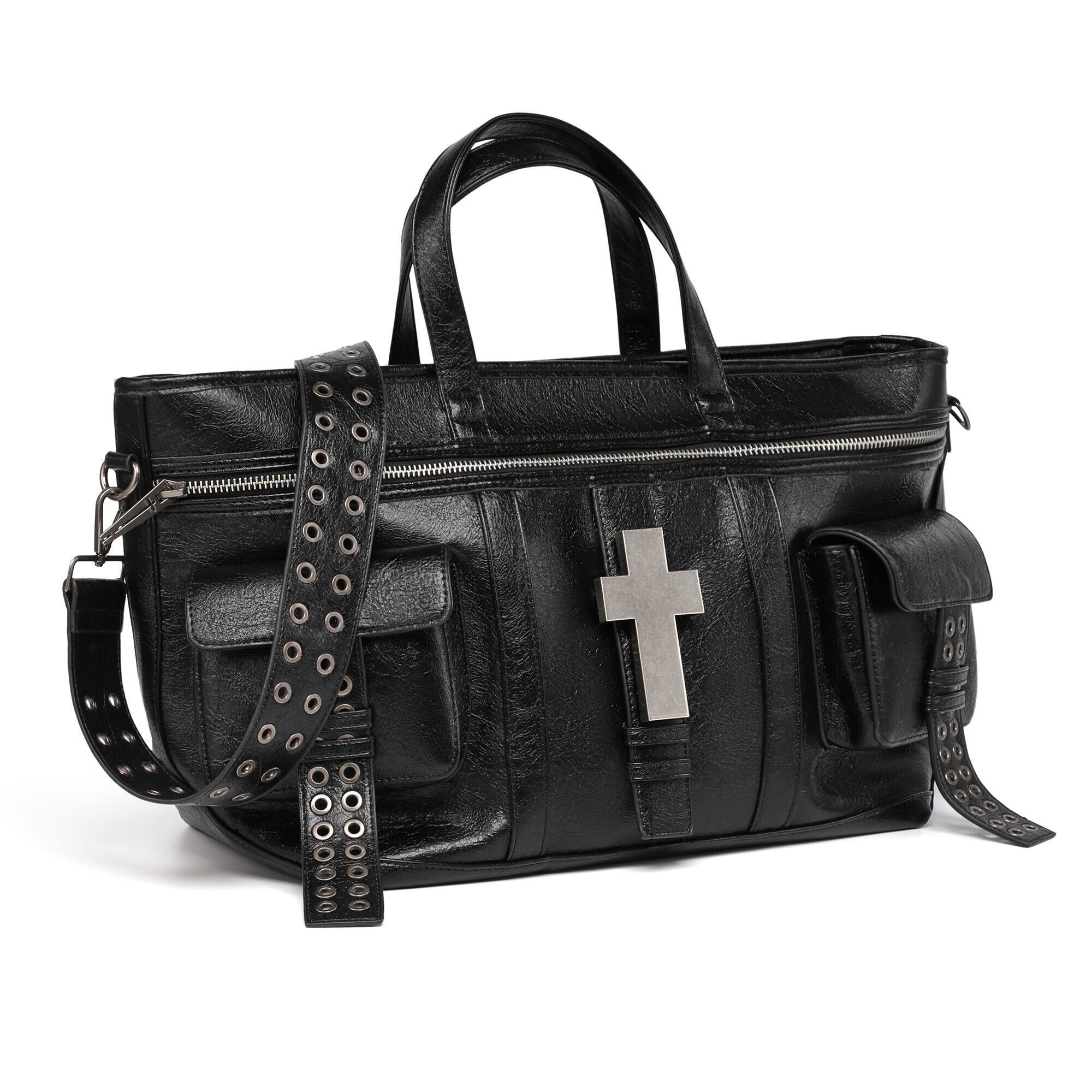"✝" Cross-cracked leather bag