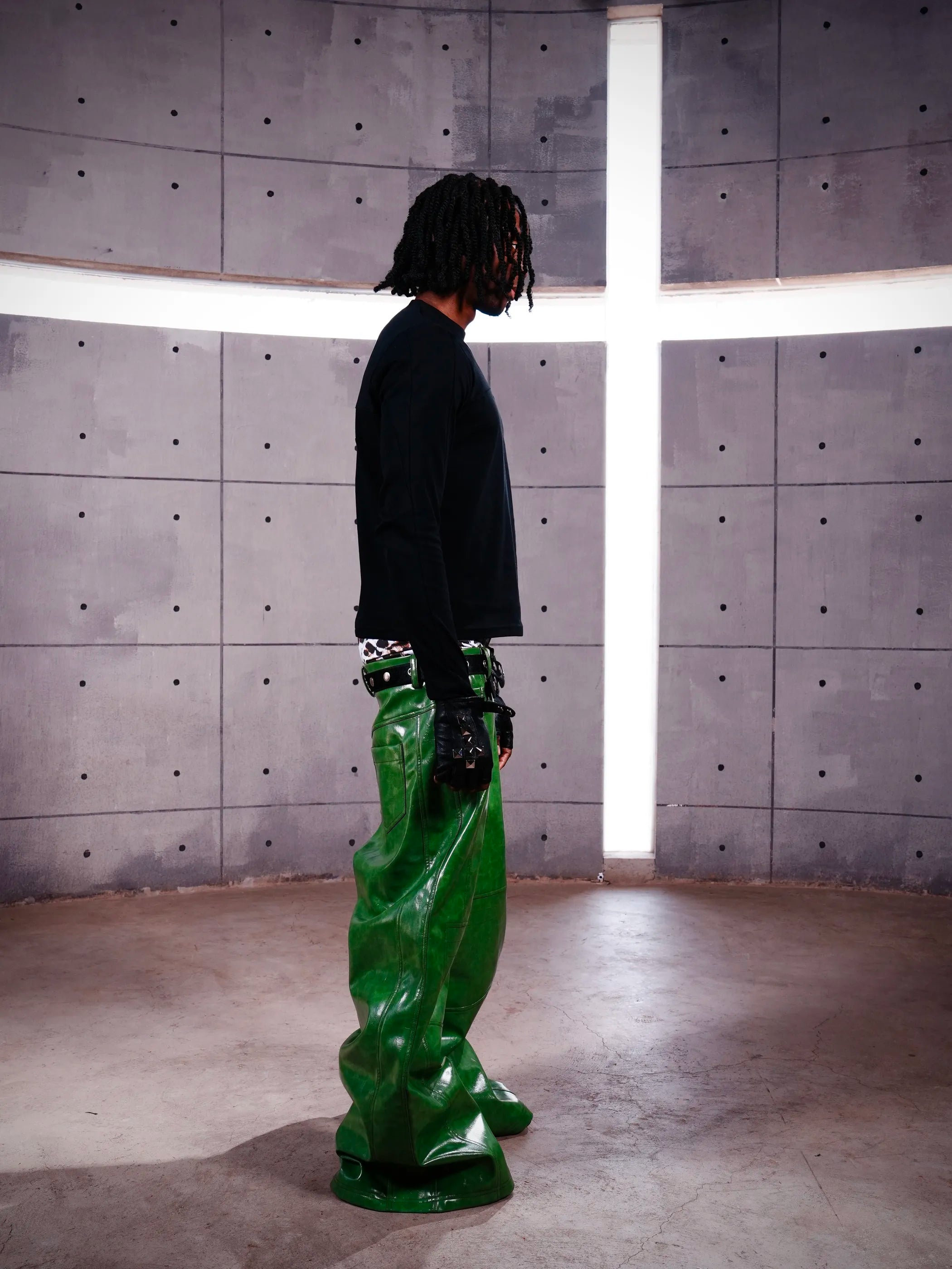 Liquid leather baggy pants