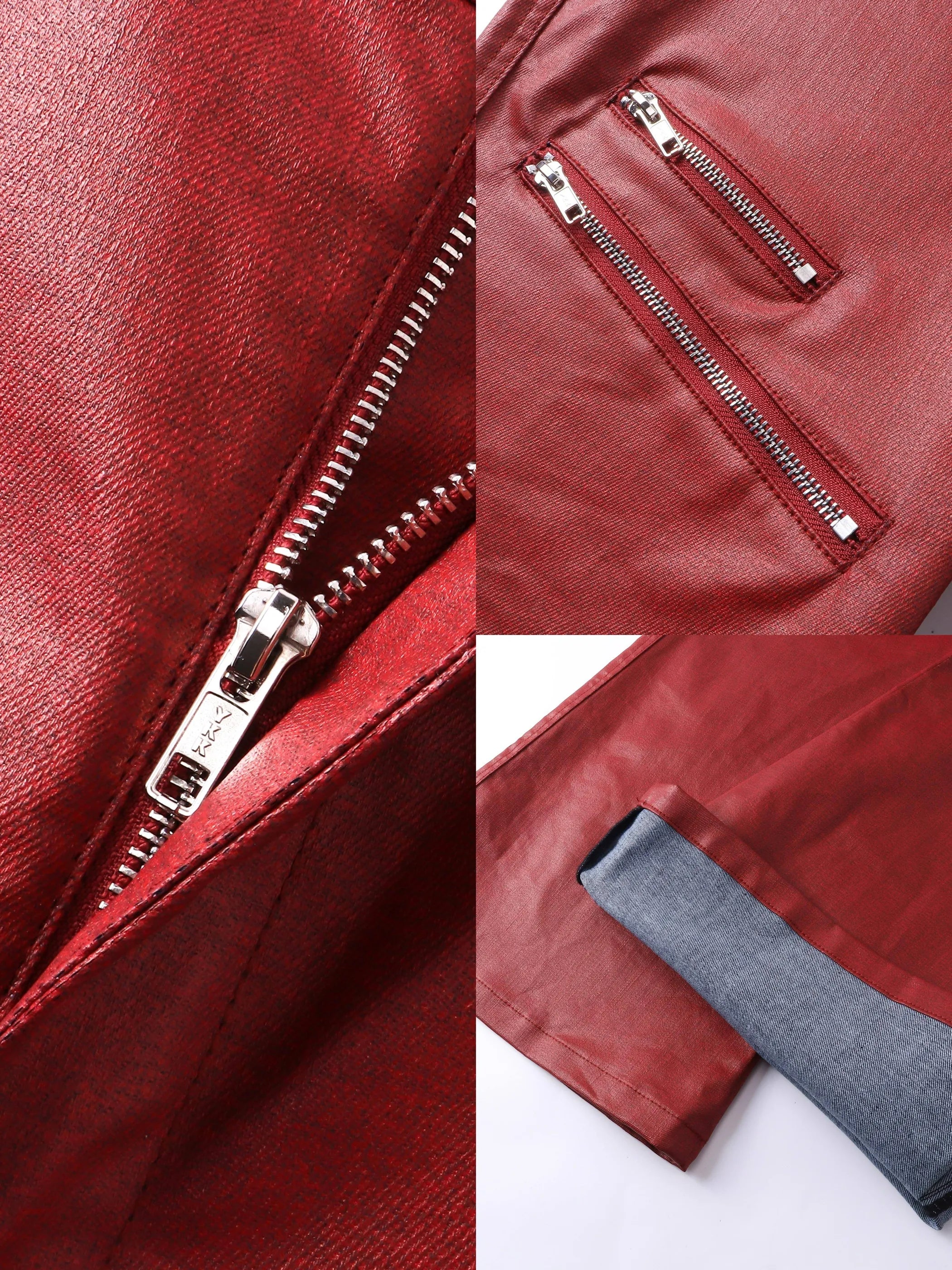 Liquid metal red coated wax pants