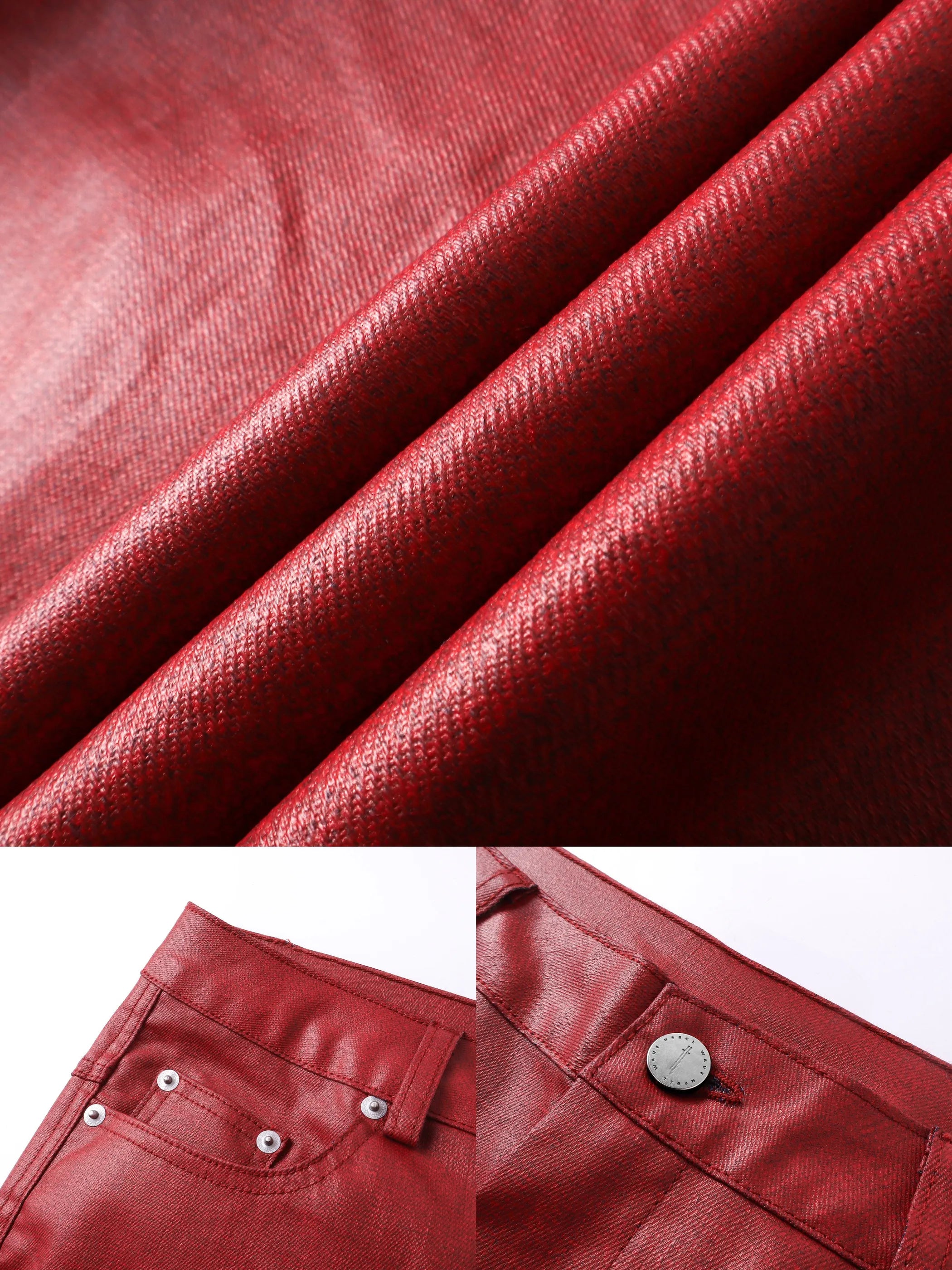 Liquid metal red coated wax pants