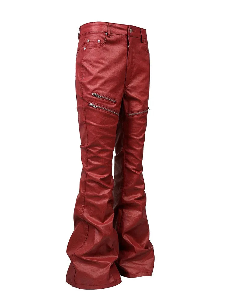 Liquid metal red coated wax pants