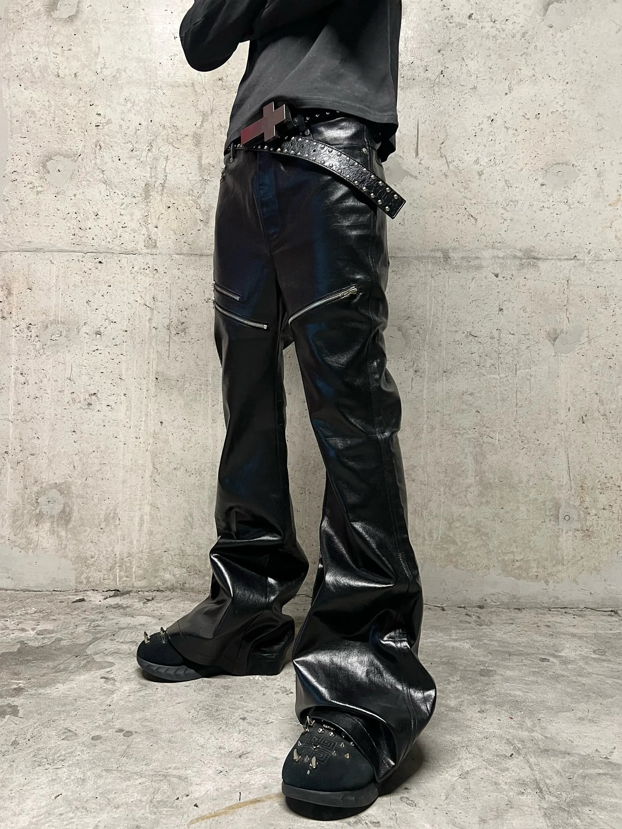 "RЖЯ" Liquid metal zip wax pants