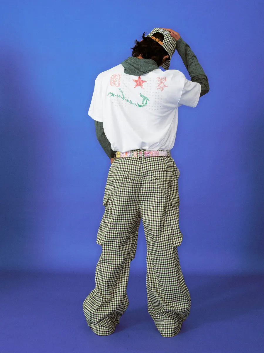 CUI HOTEL green plaid cargo pants