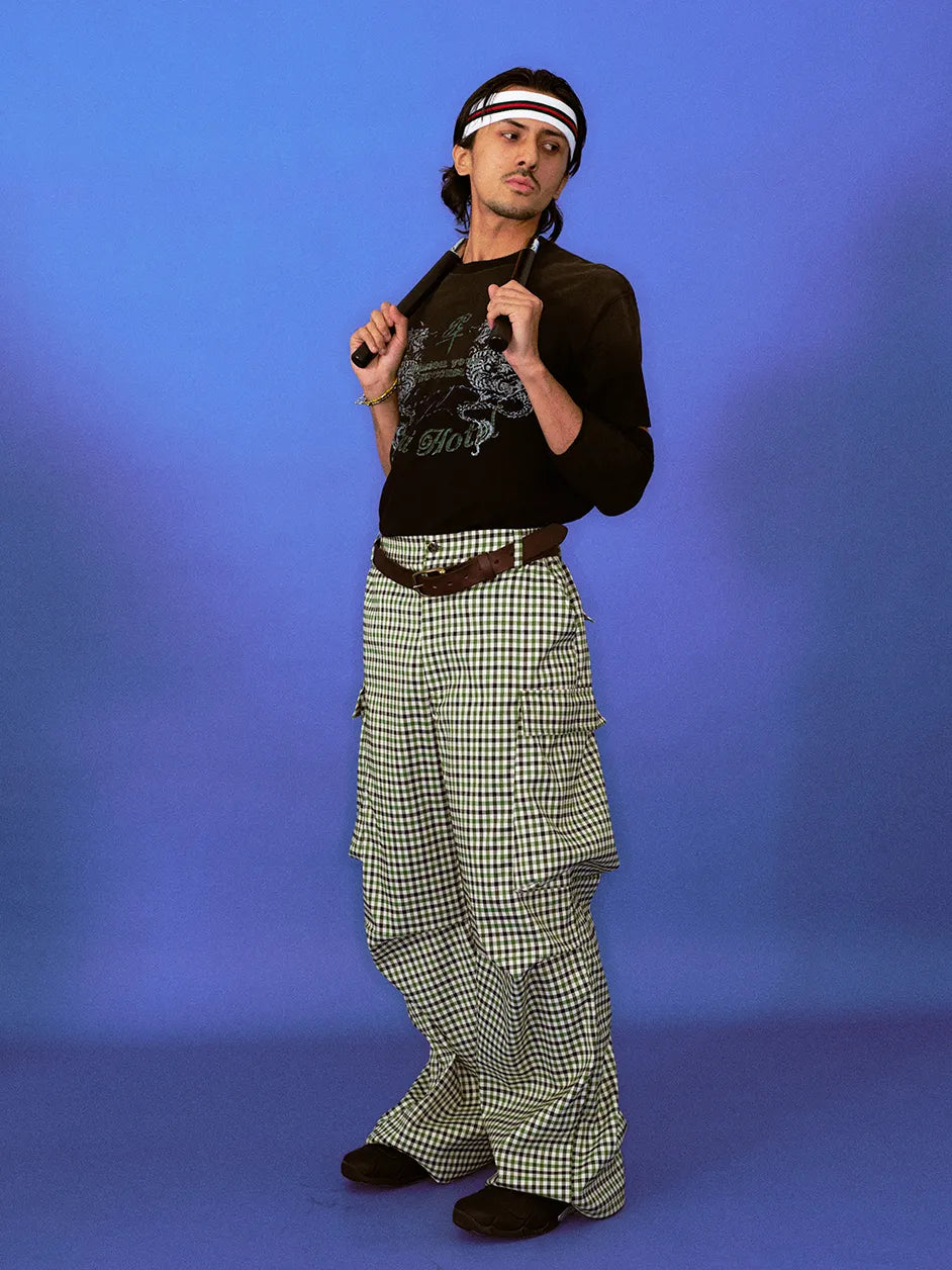 CUI HOTEL green plaid cargo pants