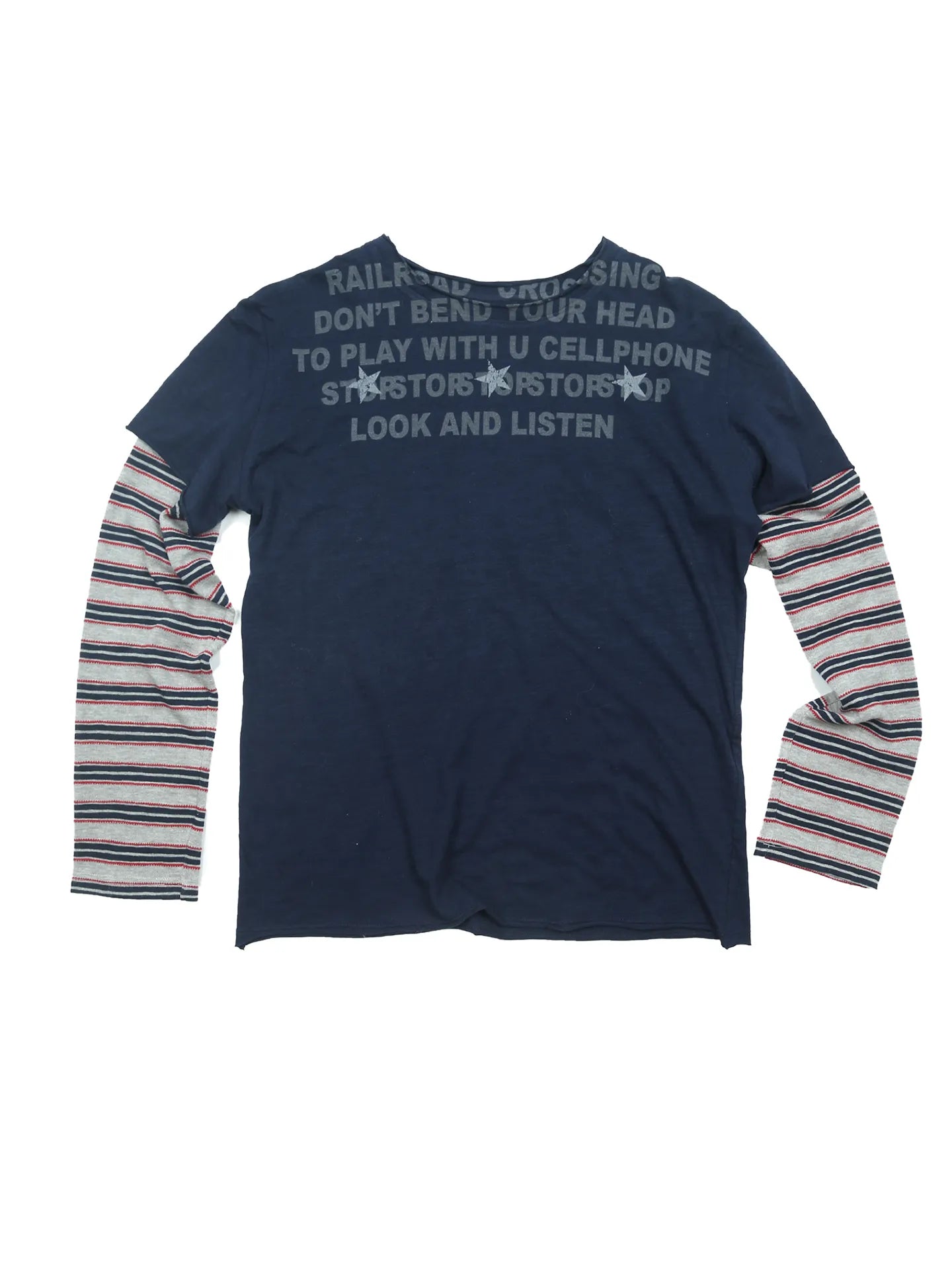 Striped Fake Two-Piece Long Sleeve