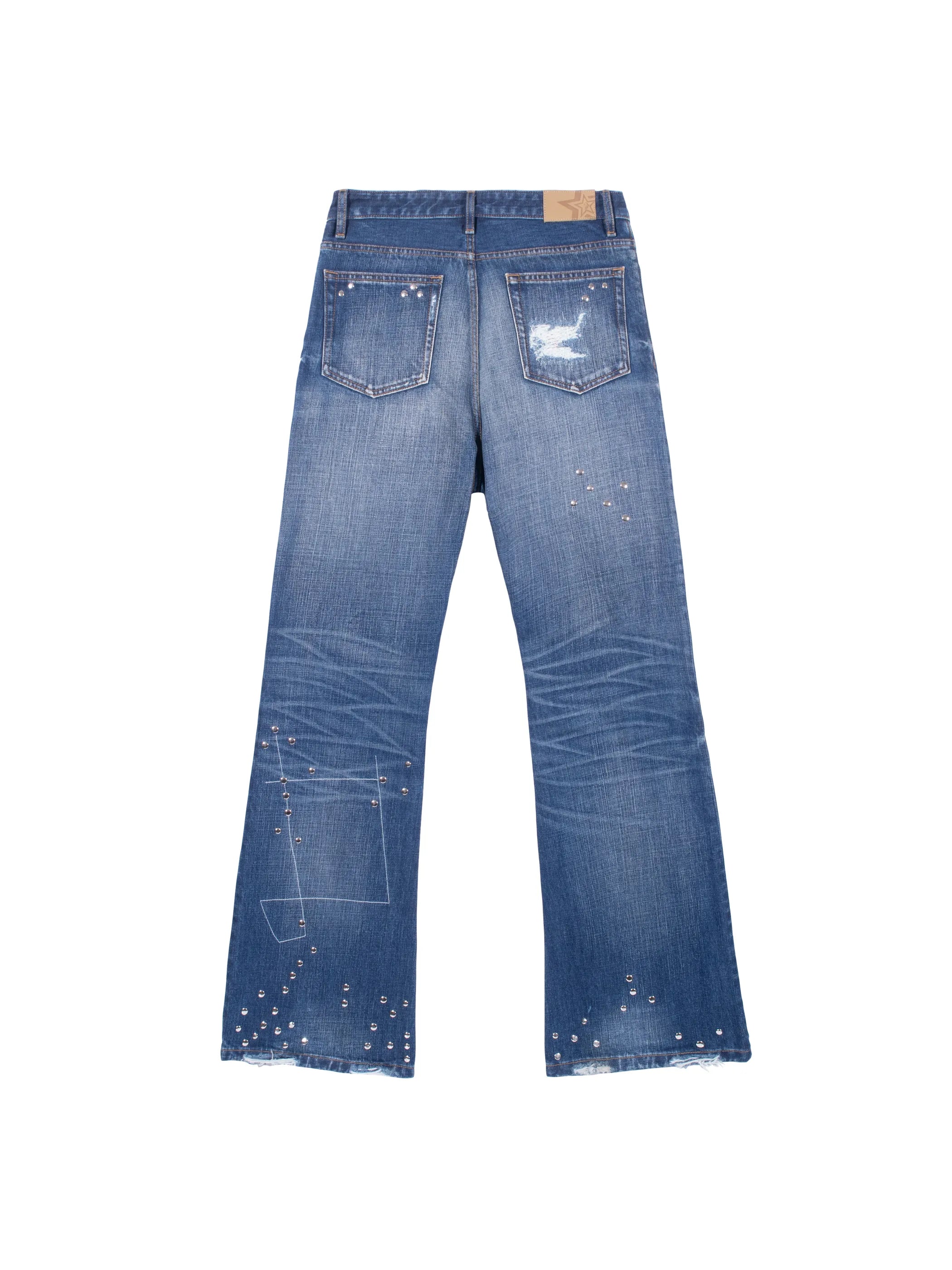 Patchwork rivet denim jeans