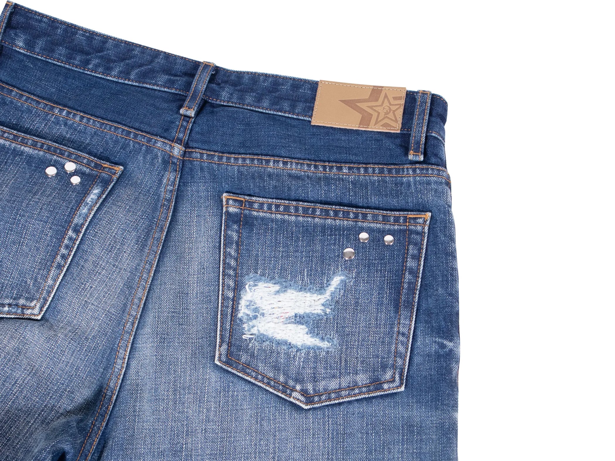 Patchwork rivet denim jeans