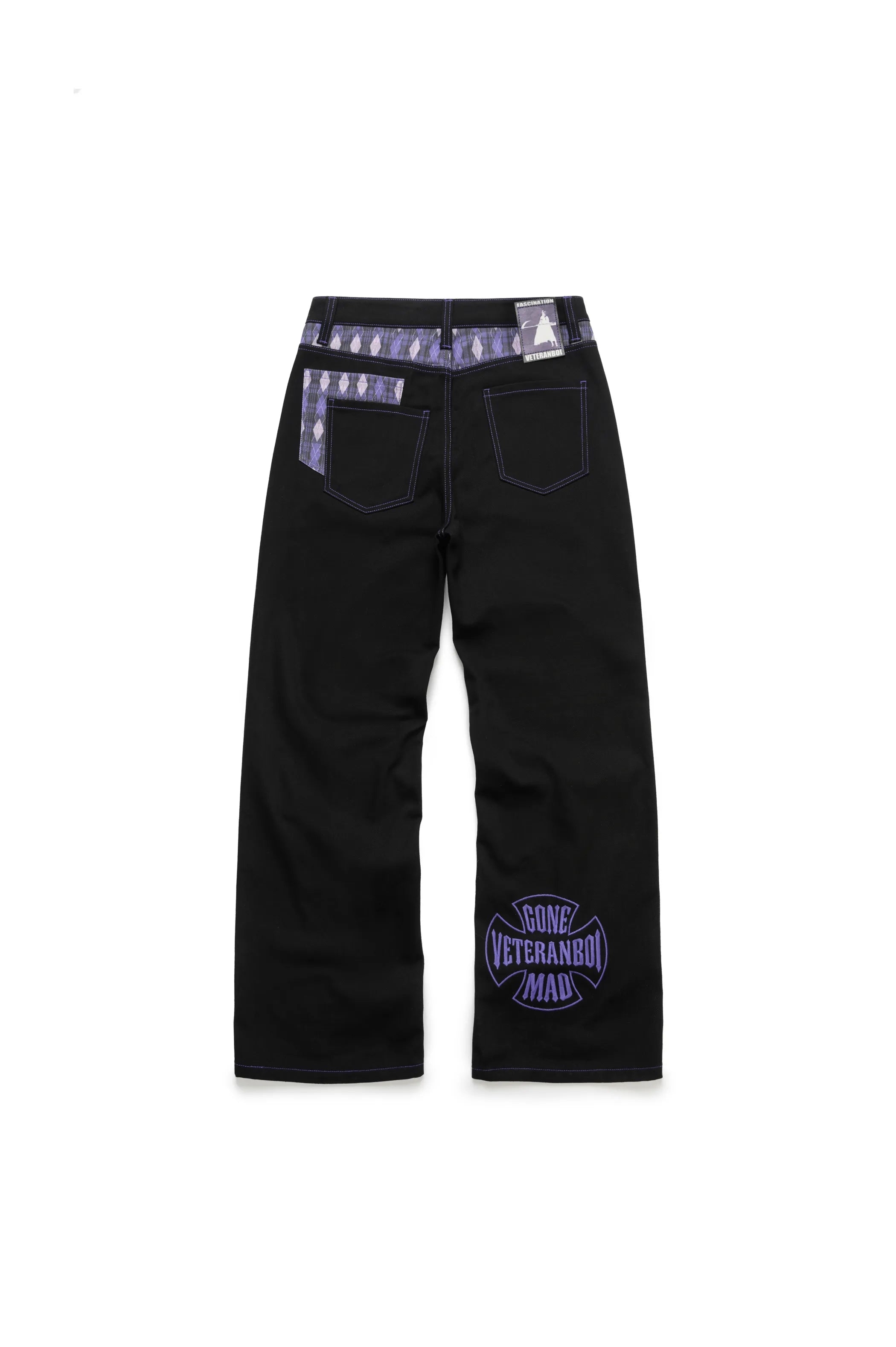 Purple diamond-grid jeans