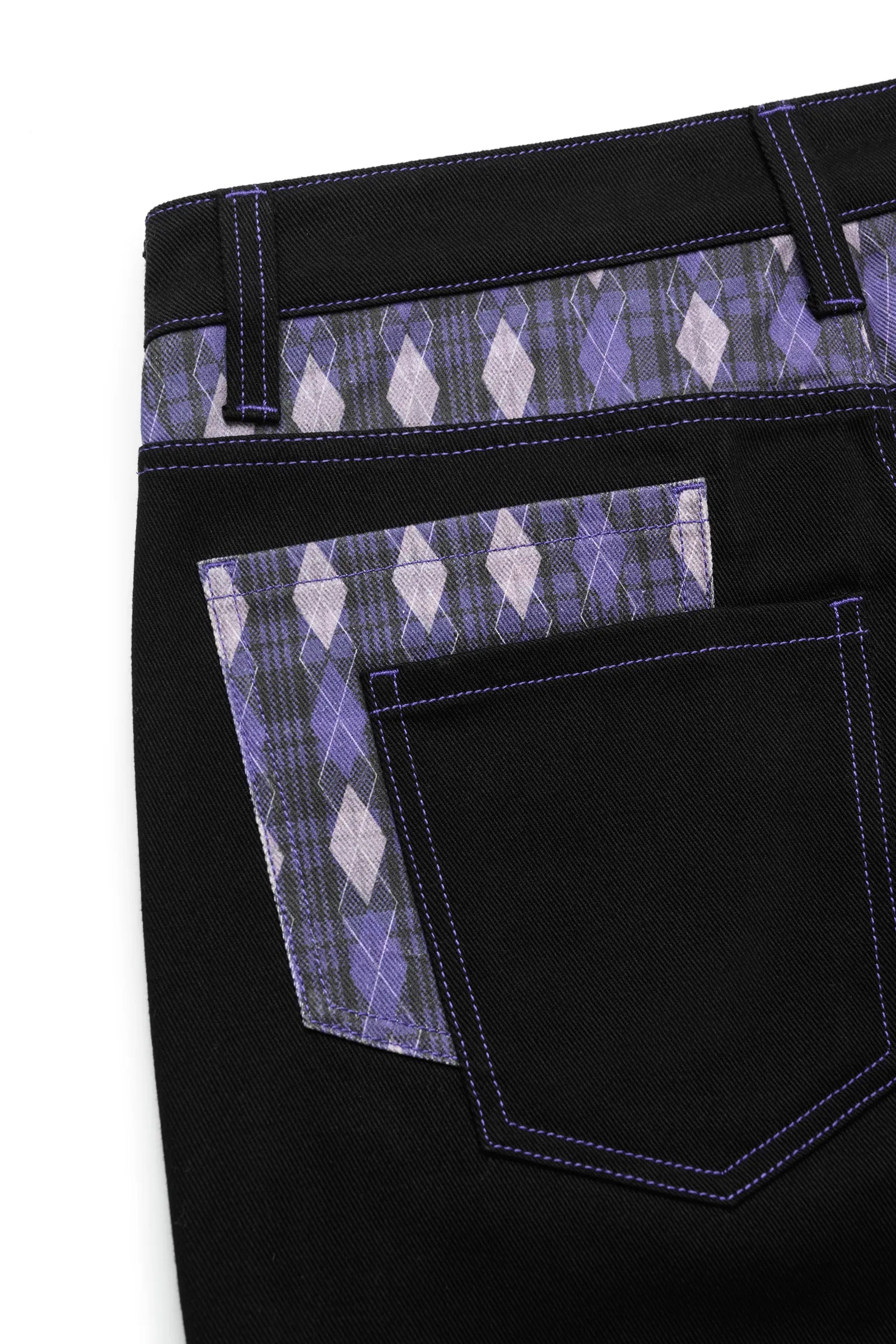 Purple diamond-grid jeans