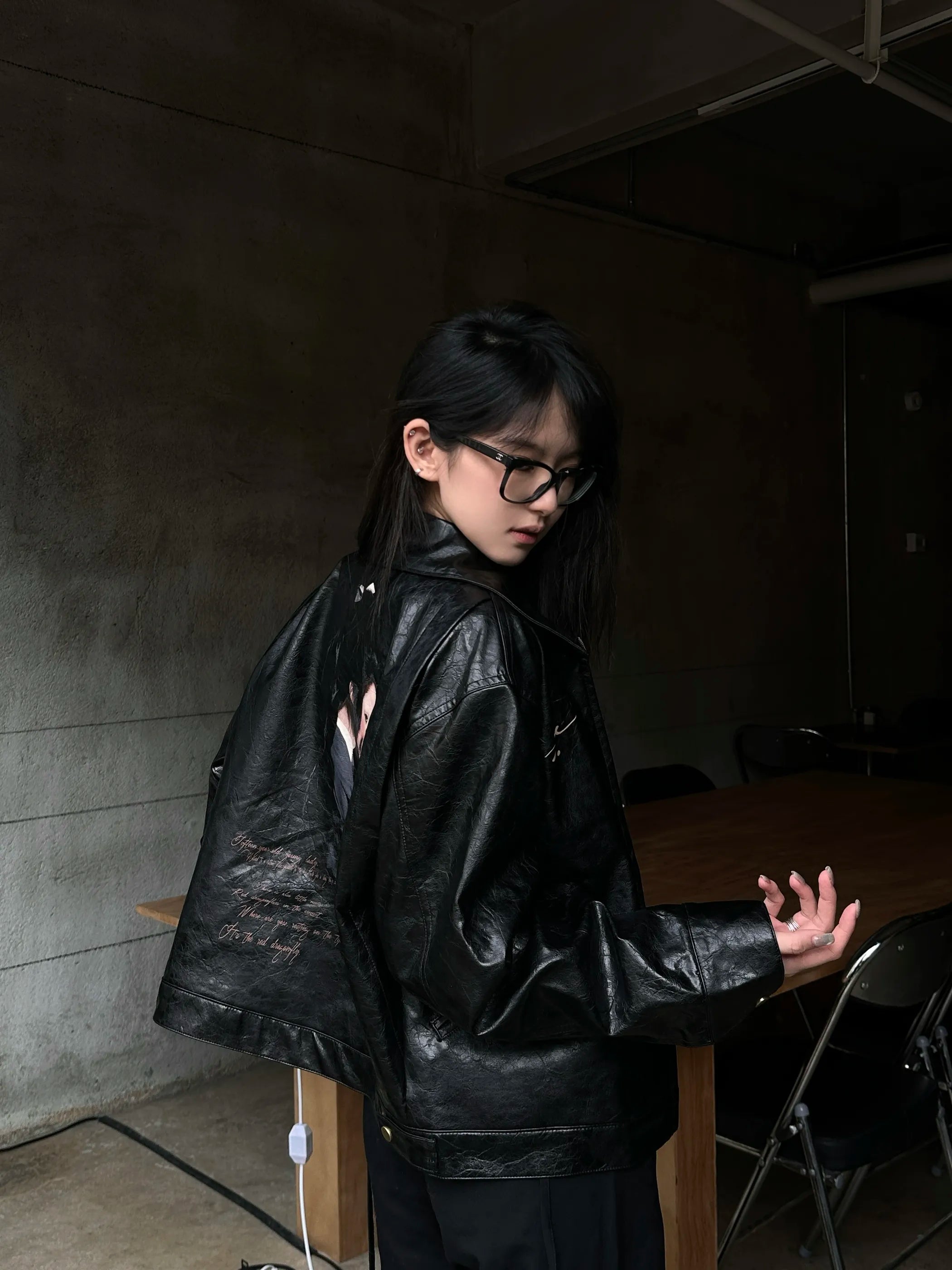 Dragonfly Woman Oily Leather Jacket