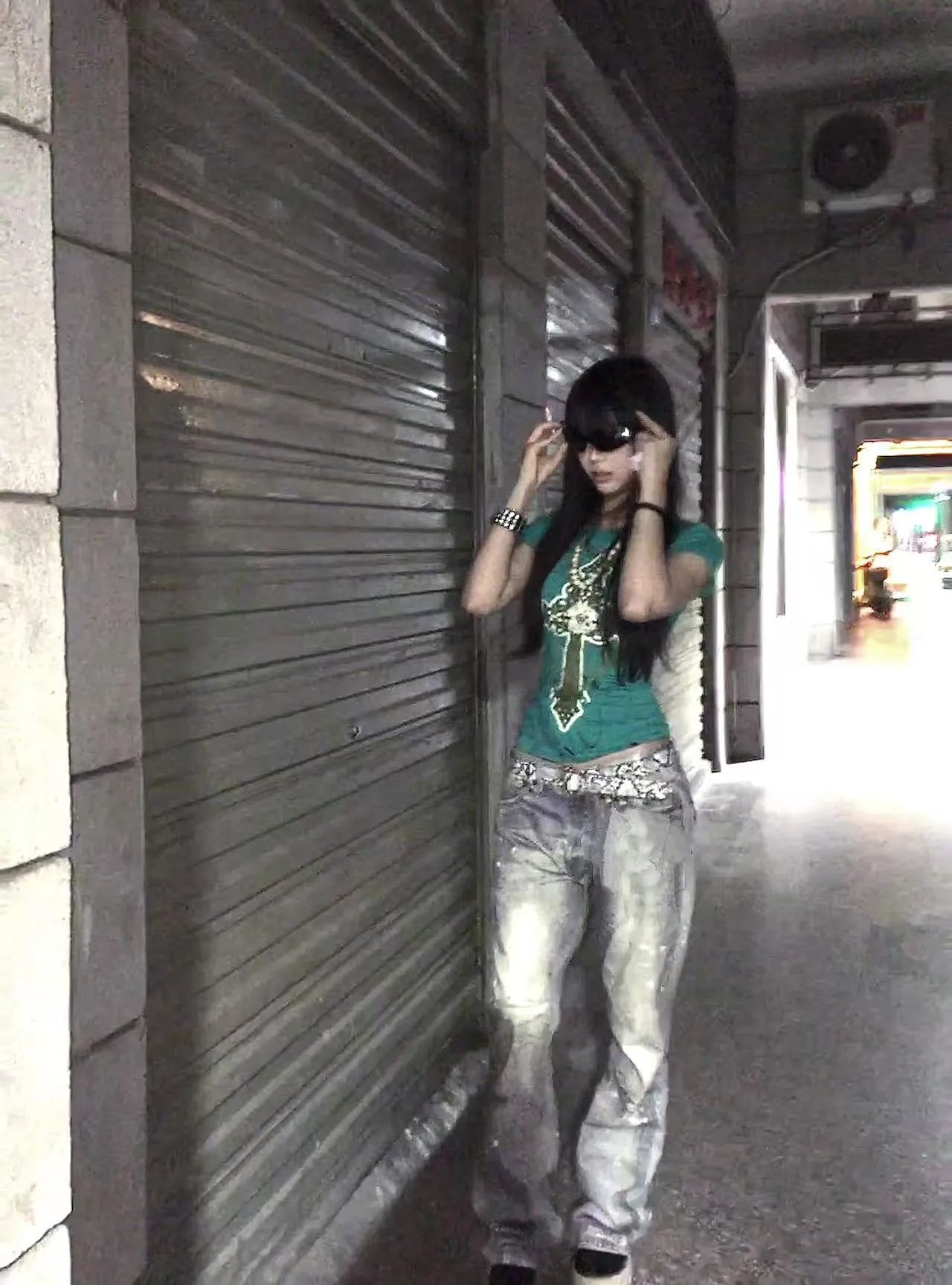Ice Blue Stain Flared Denim Jeans