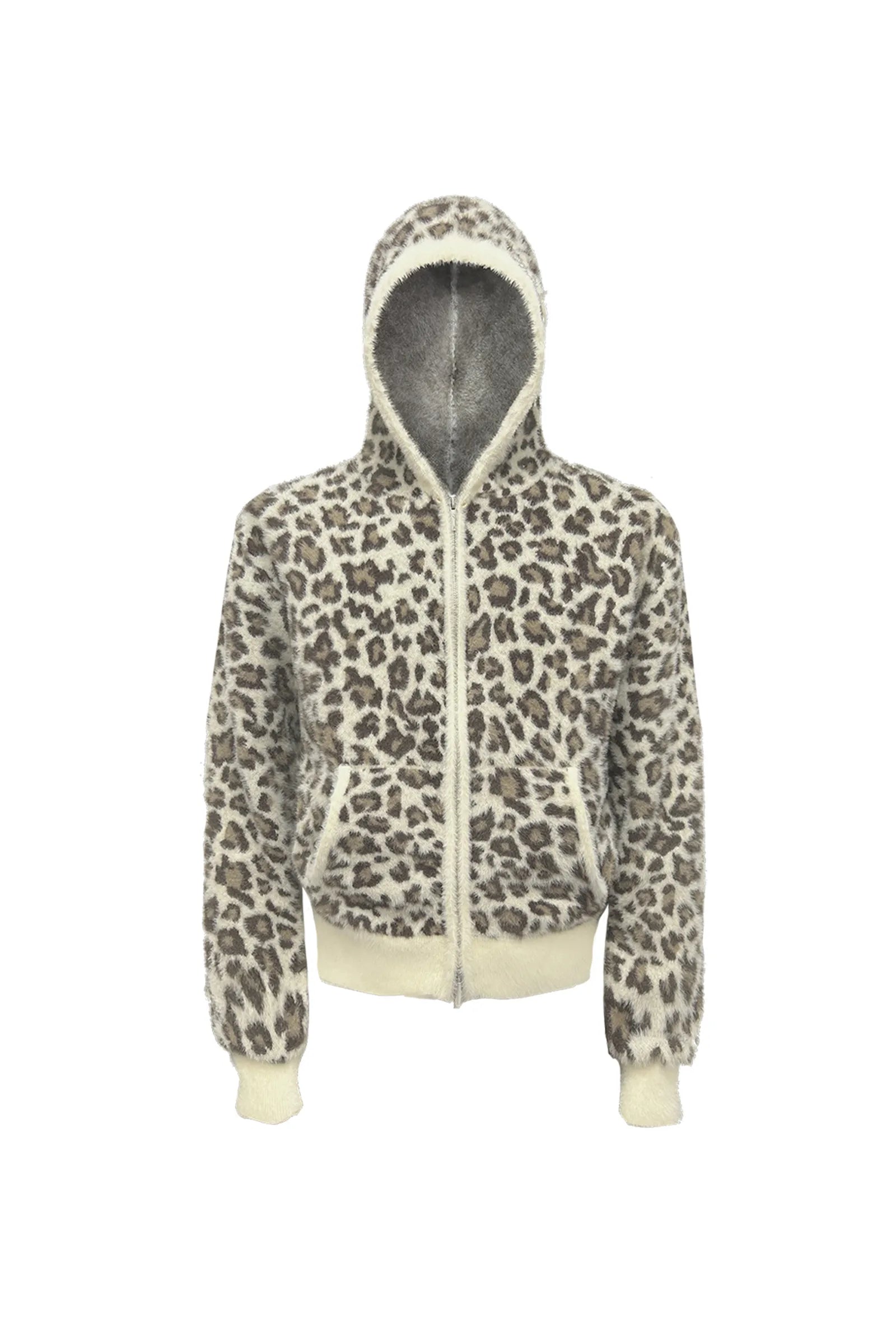 Leopard Jacquard Plush Zip Hoodie