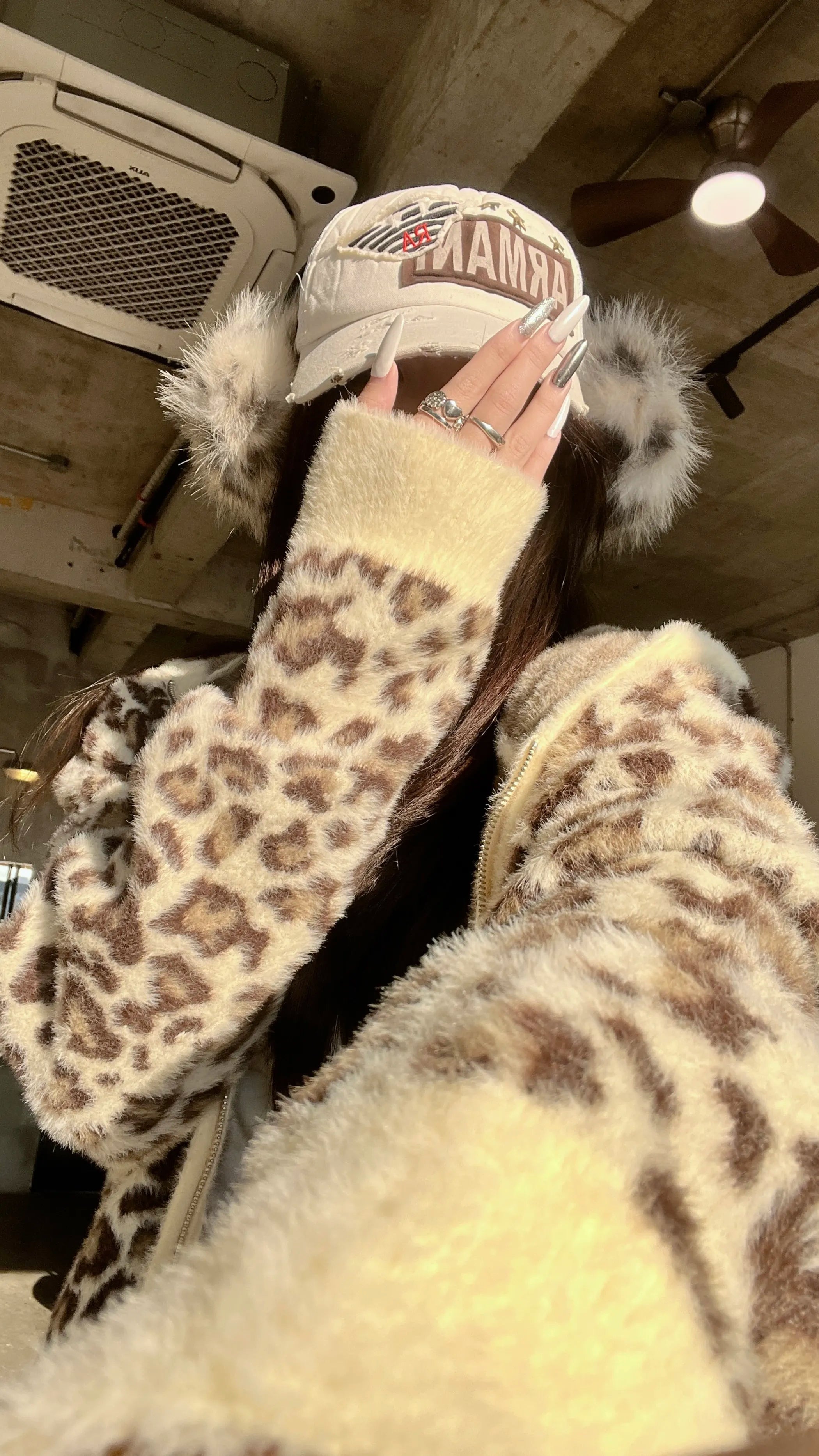 Leopard Jacquard Plush Zip Hoodie