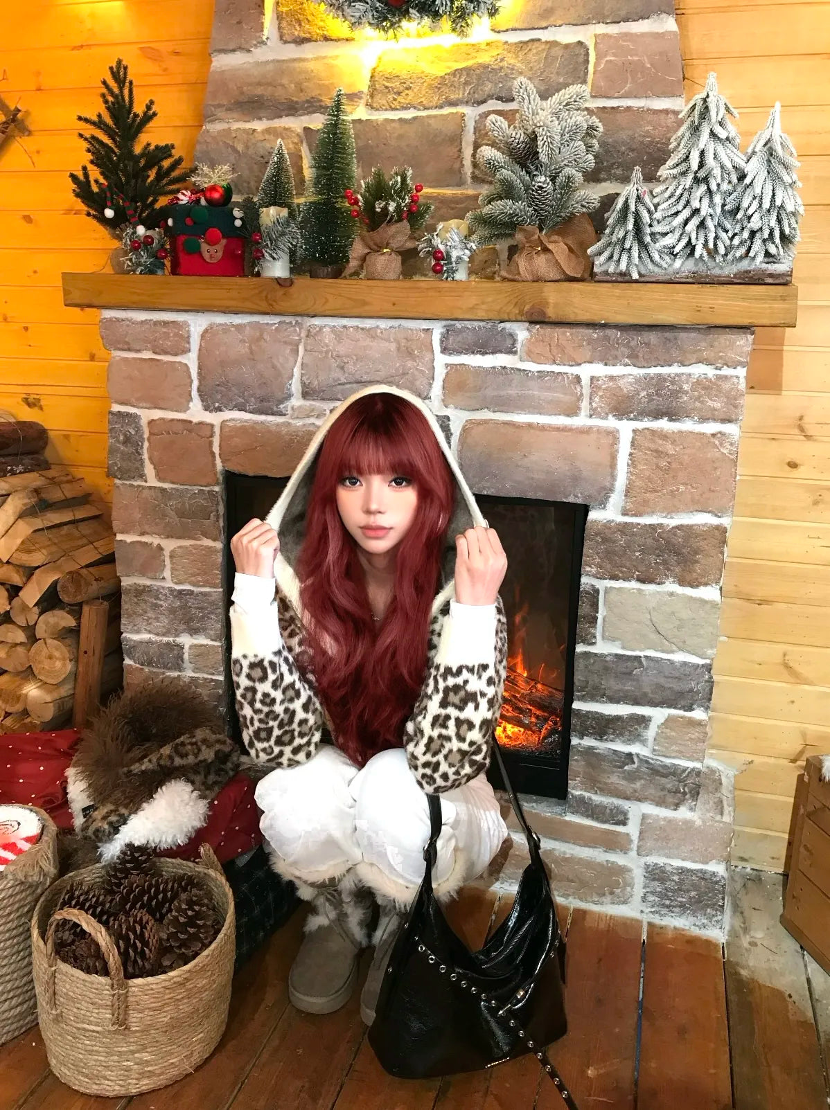 Leopard Jacquard Plush Zip Hoodie