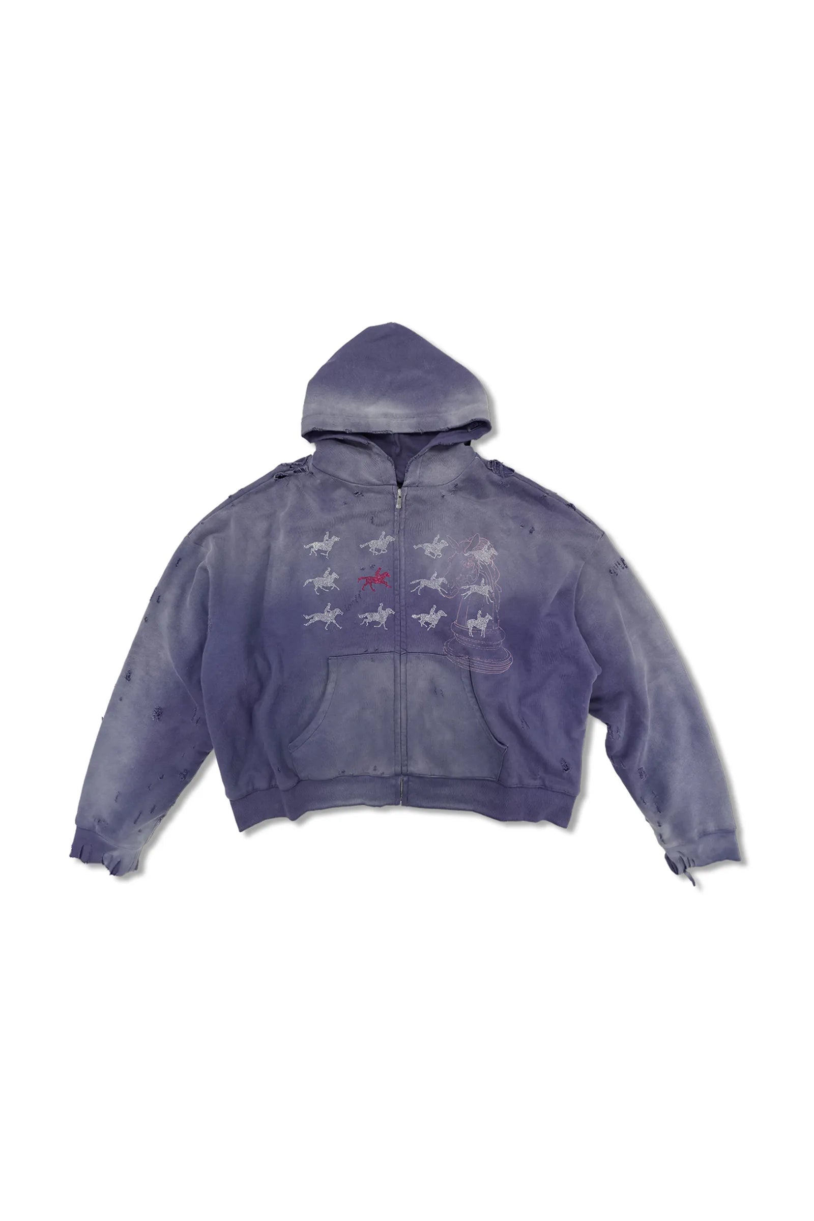 Purple Racing Rhinestone Zip Hoodie