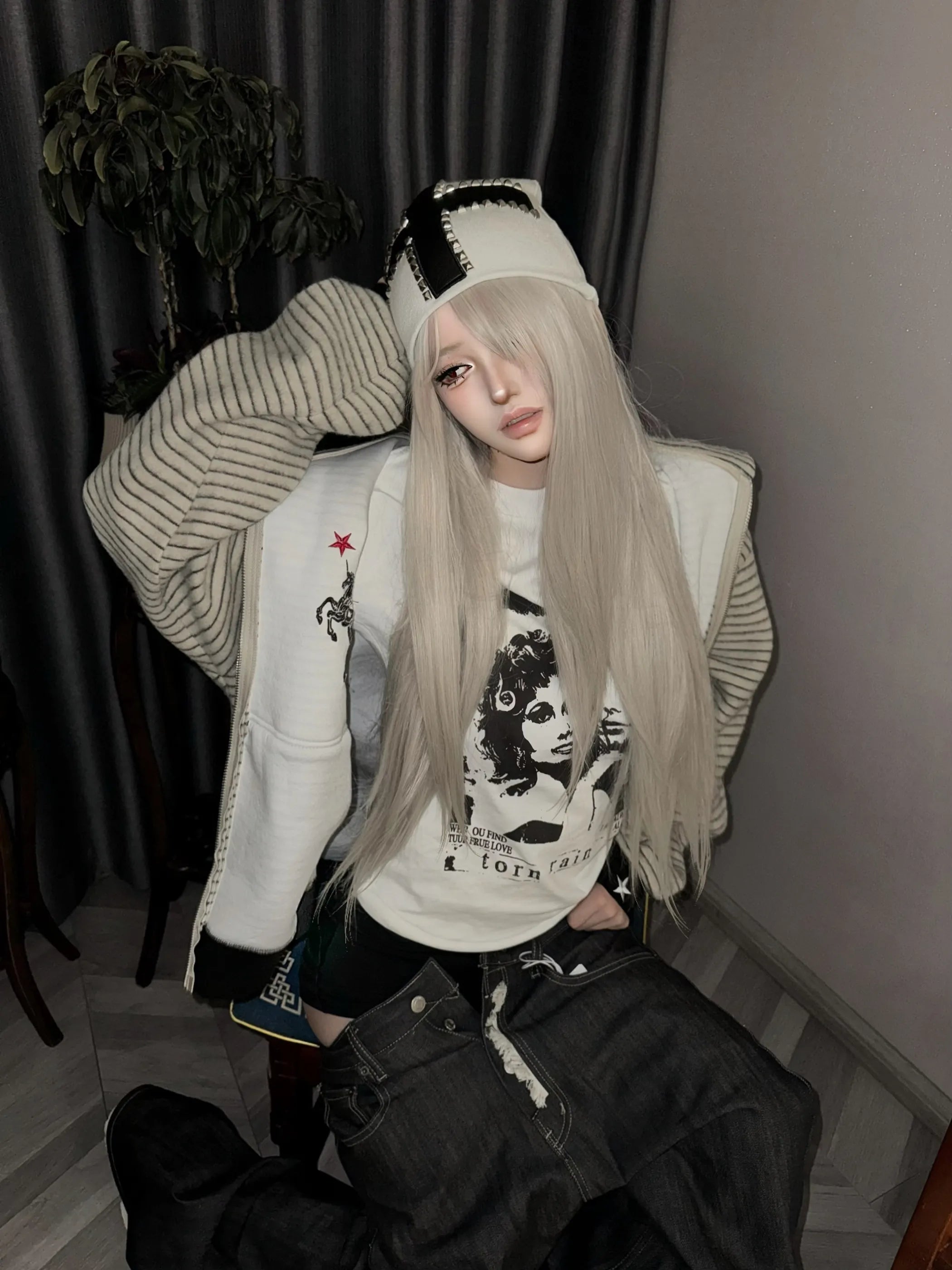 Red Star Unicorn Striped Zip Hoodie