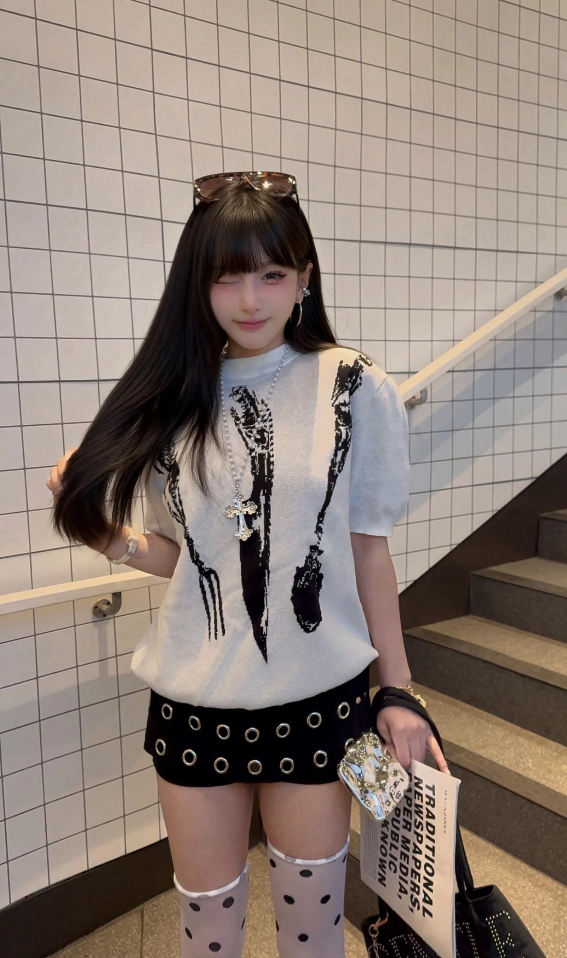 Skull Silverware Jacquard Knit Tee