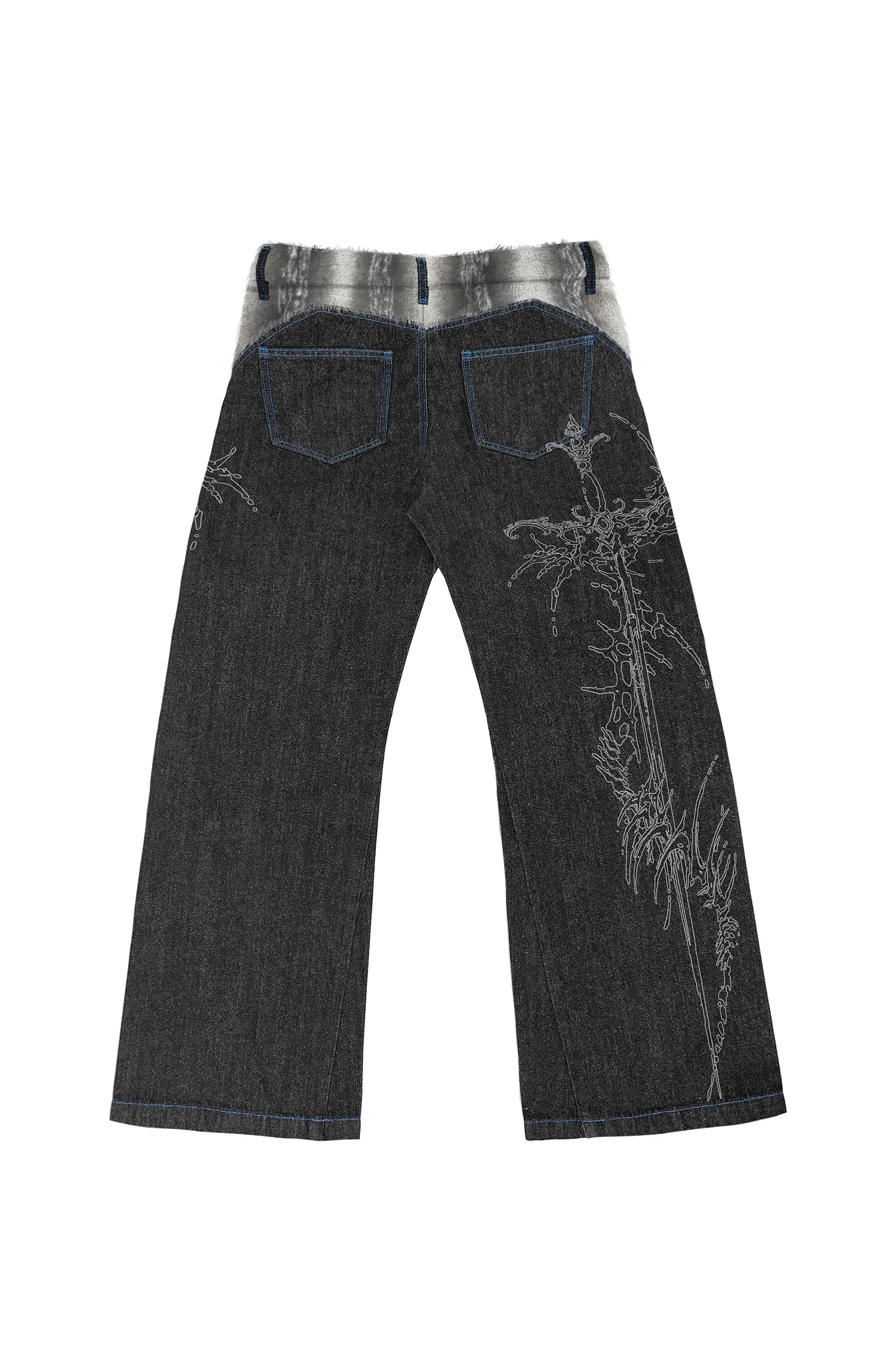 Sword Bone Laser Baggy Raw Jeans