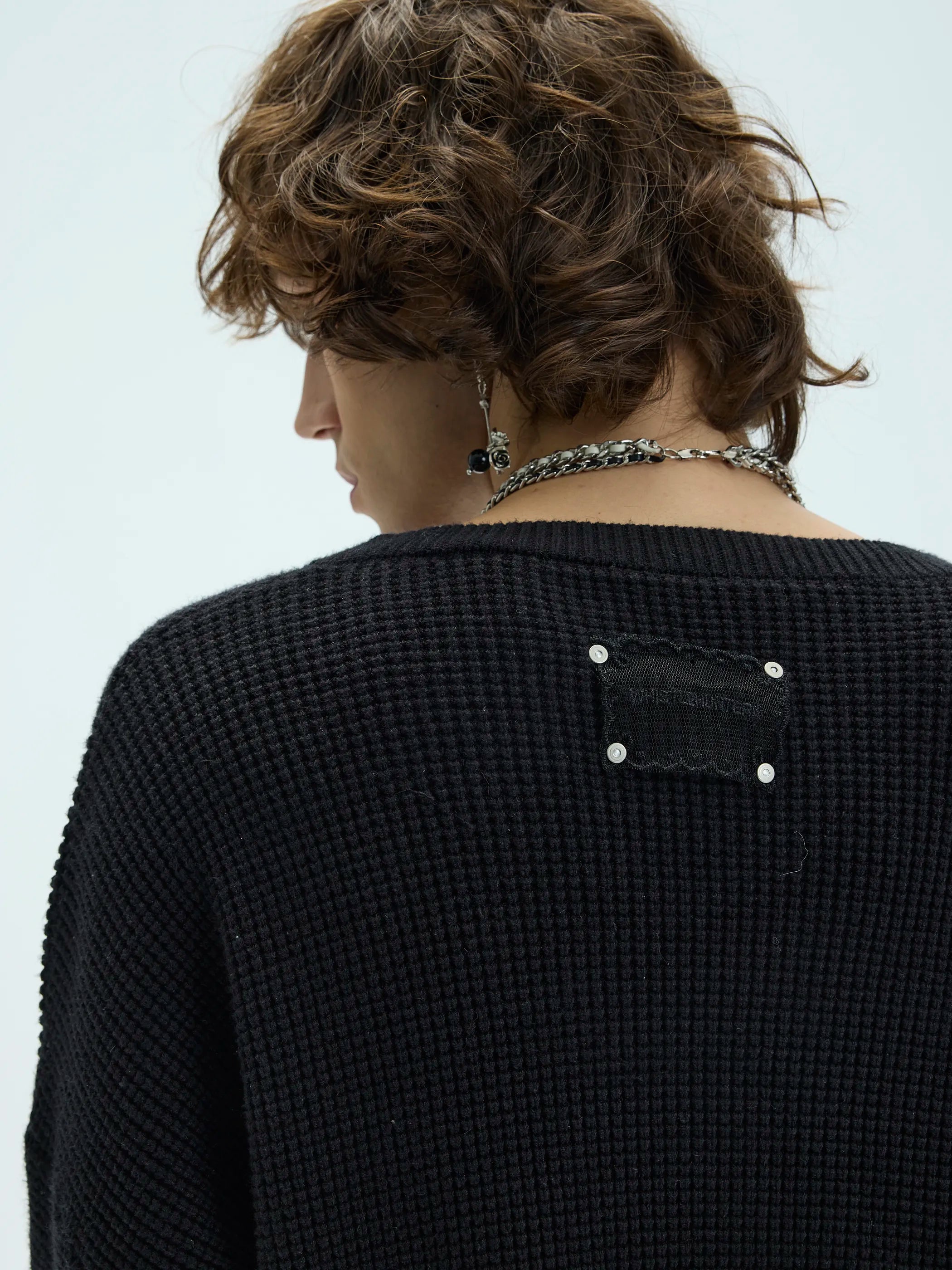 3D Waffle Texture Lace-Label Sweater