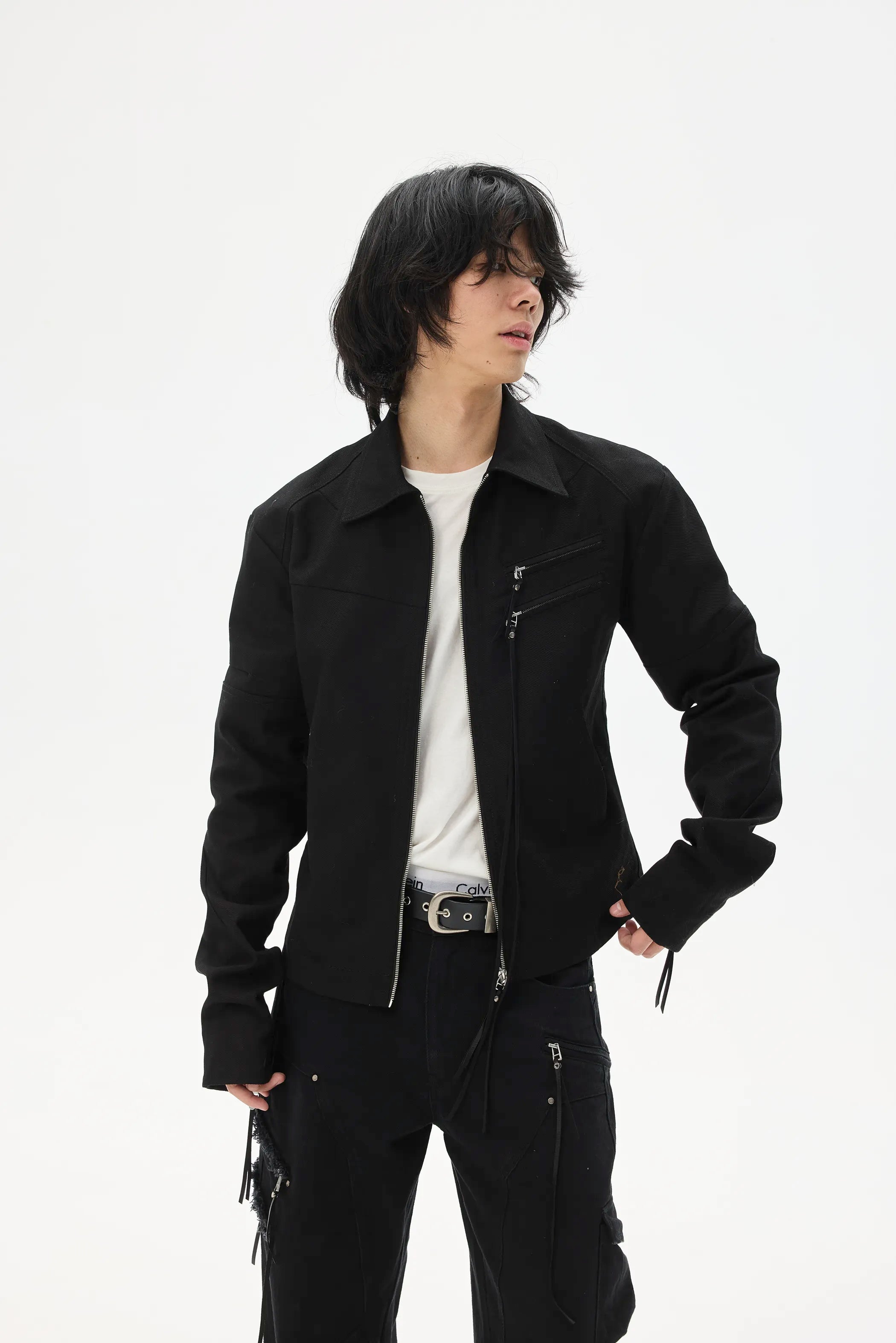 Custom Leather-Lace Zip Jacket