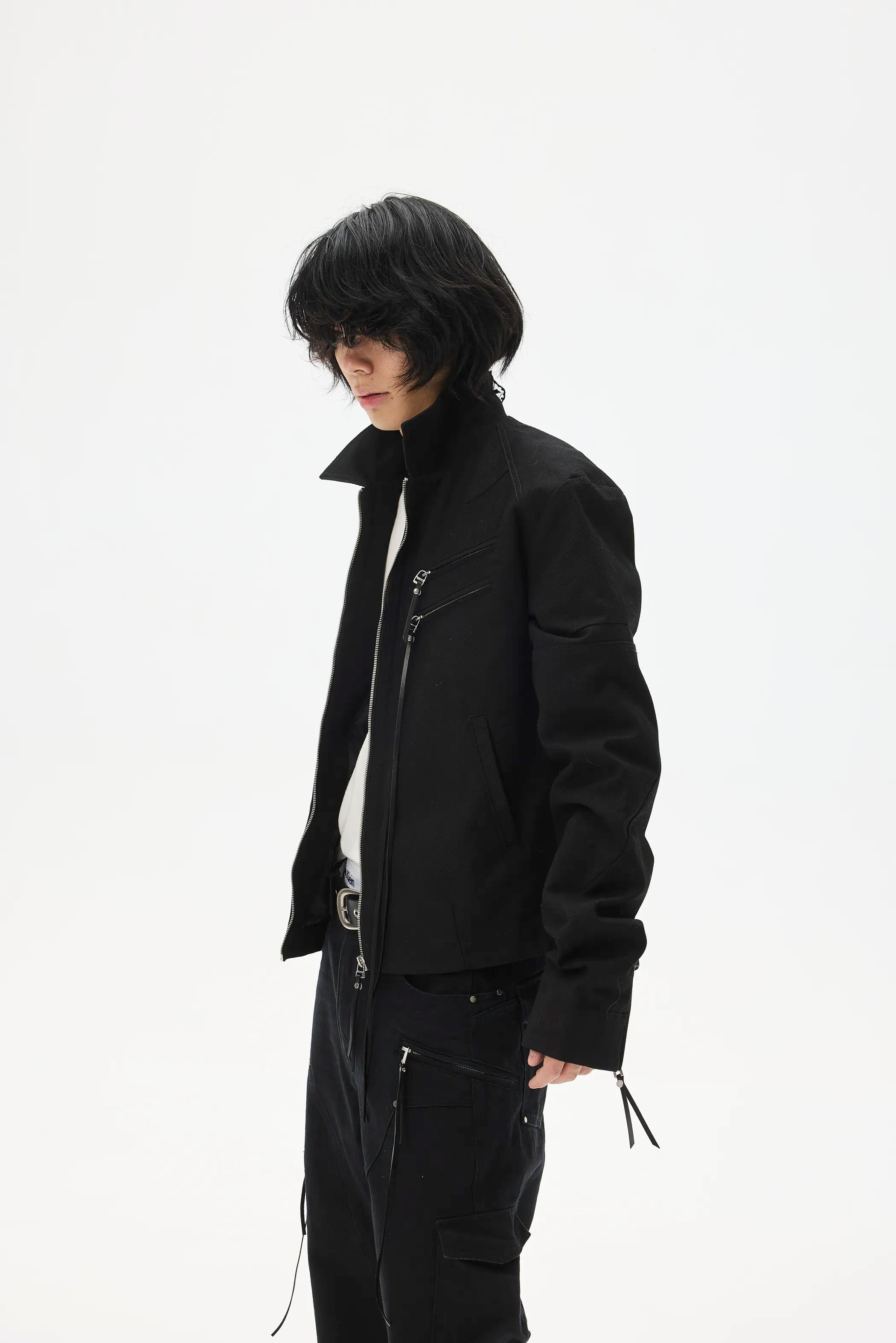 Custom Leather-Lace Zip Jacket